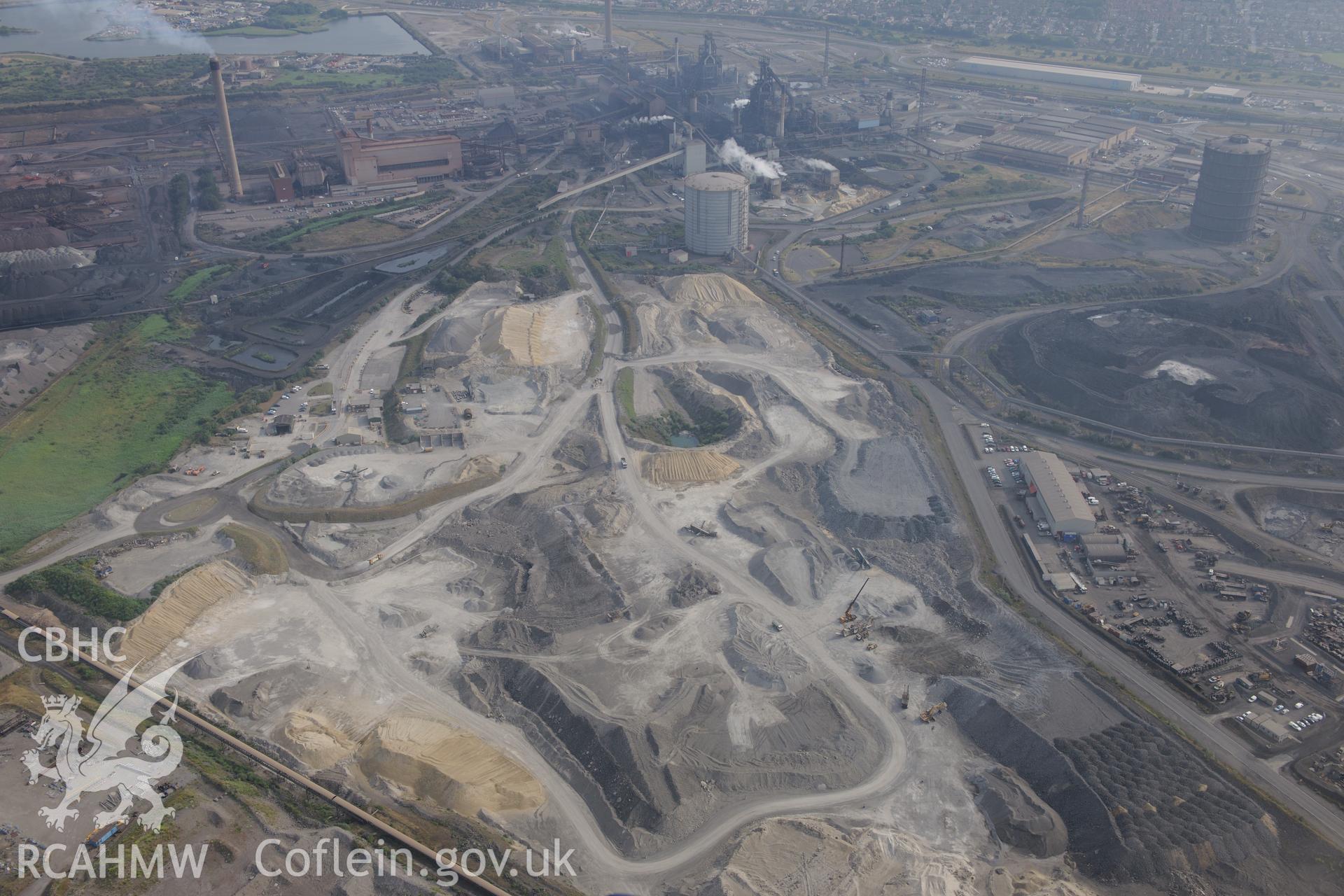 Royal Commission aerial photography of Margam Steelworks taken during drought conditions on 22nd July 2013.