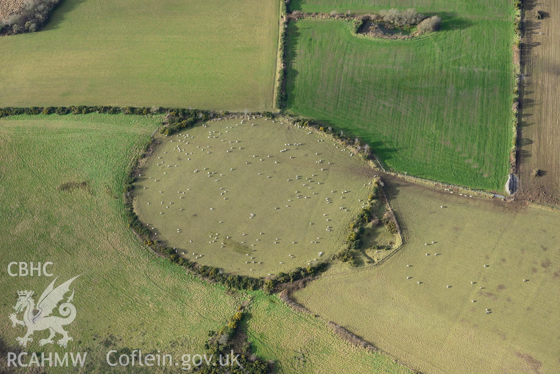 Cribyn Clottas Hillfort. Oblique aerial photograph taken during the Royal Commission's programme of archaeological aerial reconnaissance by Toby Driver on 6th January 2015.