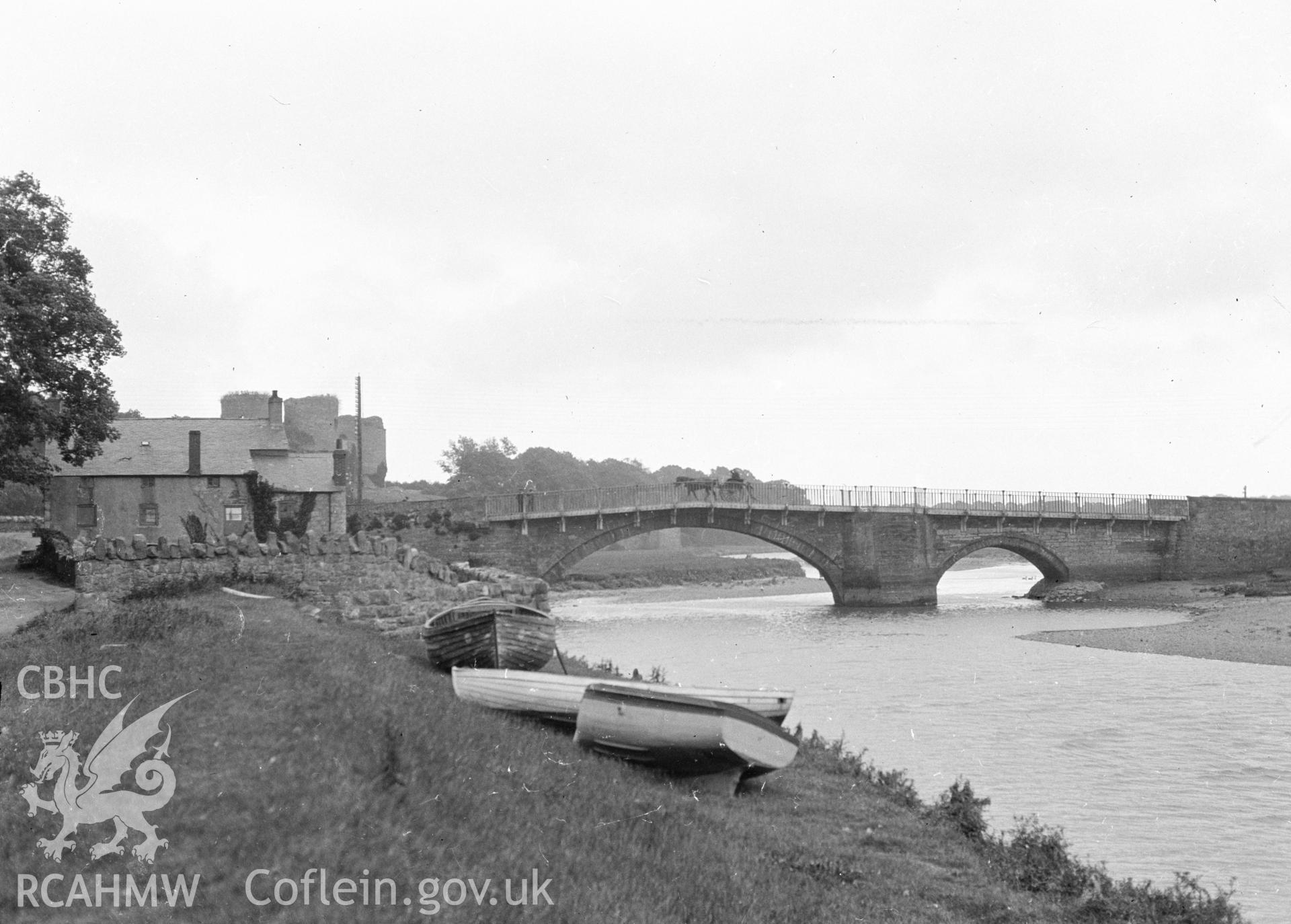 Digital copy of a nitrate negative showing view of Rhuddlan Bridge, taken by Leonard Monroe.