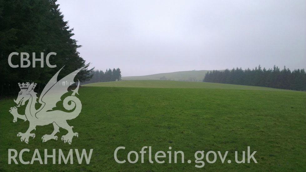 Digital colour photograph of the Pilleth battlefield. Photographed during Phase Three of the Welsh Battlefield Metal Detector Survey, carried out by Archaeology Wales, 2012-2014. Project code: 2041 - WBS/12/SUR.