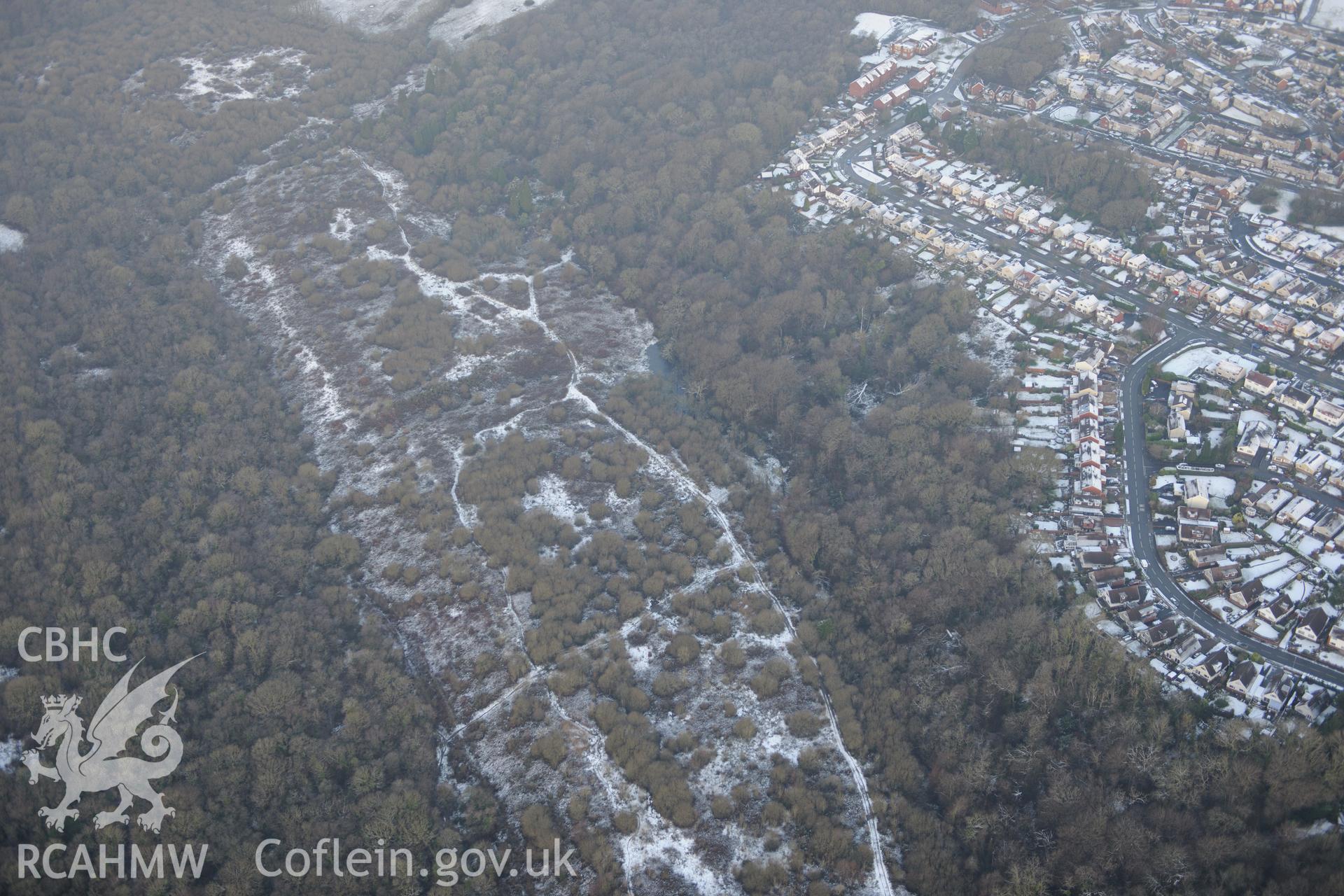 Clyne valley shaft mounds, Swansea. Oblique aerial photograph taken during the Royal Commission?s programme of archaeological aerial reconnaissance by Toby Driver on 24th January 2013.