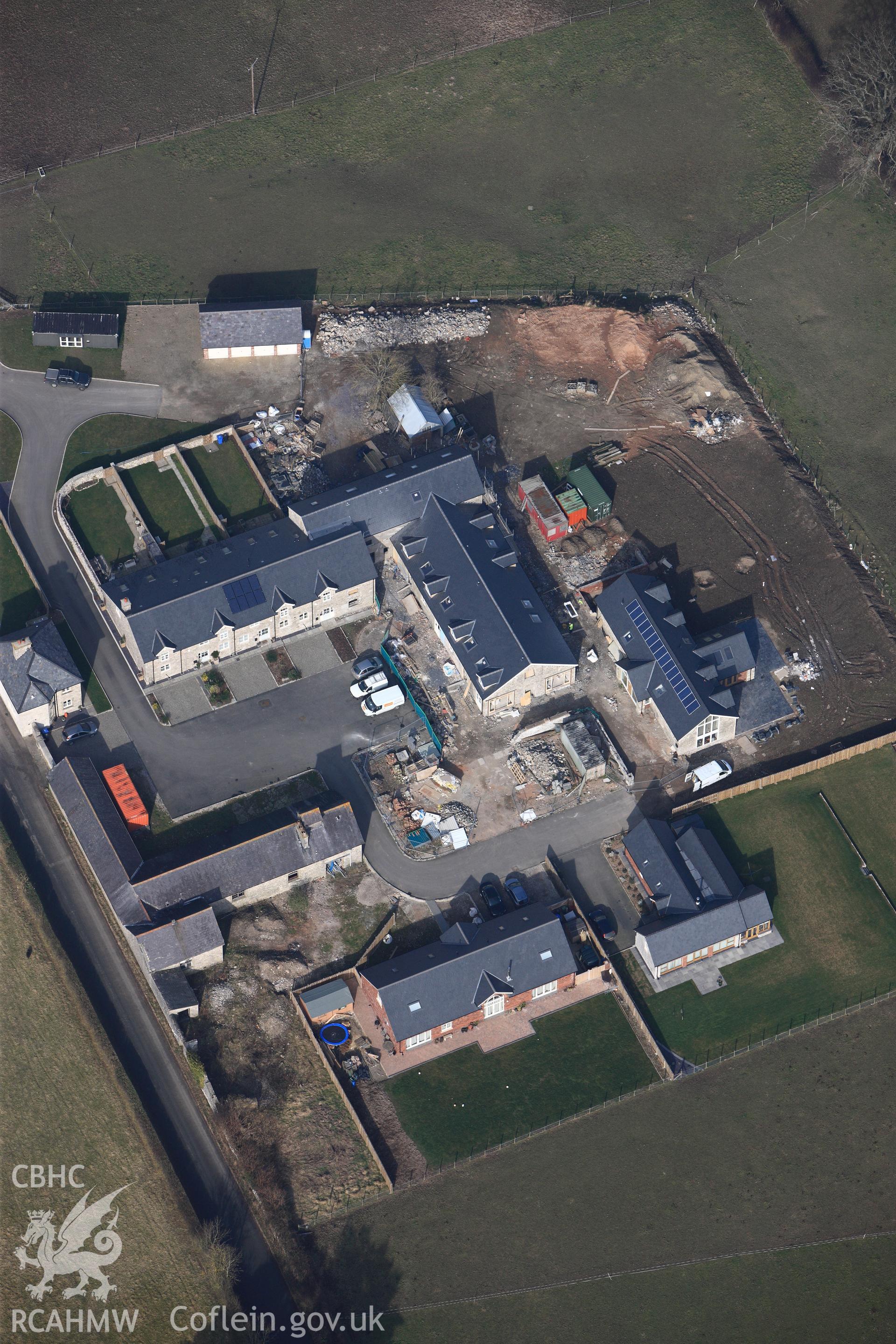 Pennant Farm, at the North Wales Counties Hospital, Denbigh. Oblique aerial photograph taken during the Royal Commission?s programme of archaeological aerial reconnaissance by Toby Driver on 28th February 2013.