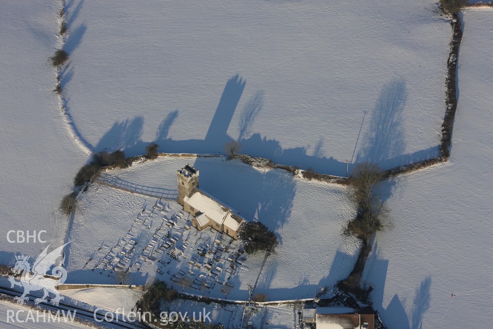 St. Mary's Church, Penymynydd, east of Bridgend. Oblique aerial photograph taken during the Royal Commission?s programme of archaeological aerial reconnaissance by Toby Driver on 24th January 2013.