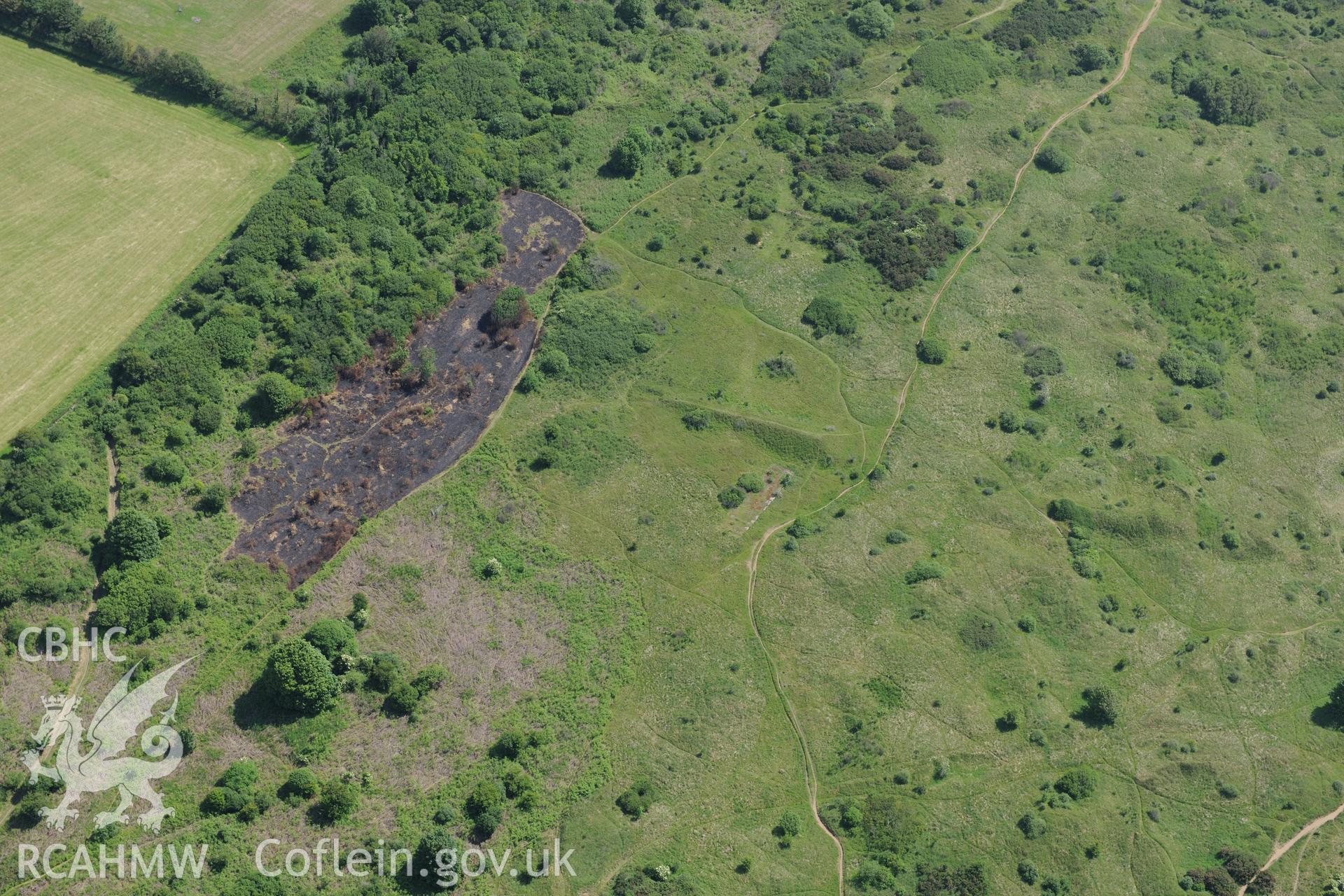 Merthyr Mawr warren and the Wig Fach Rifle Range 2, target area. Oblique aerial photograph taken during the Royal Commission's programme of archaeological aerial reconnaissance by Toby Driver on 19th June 2015.