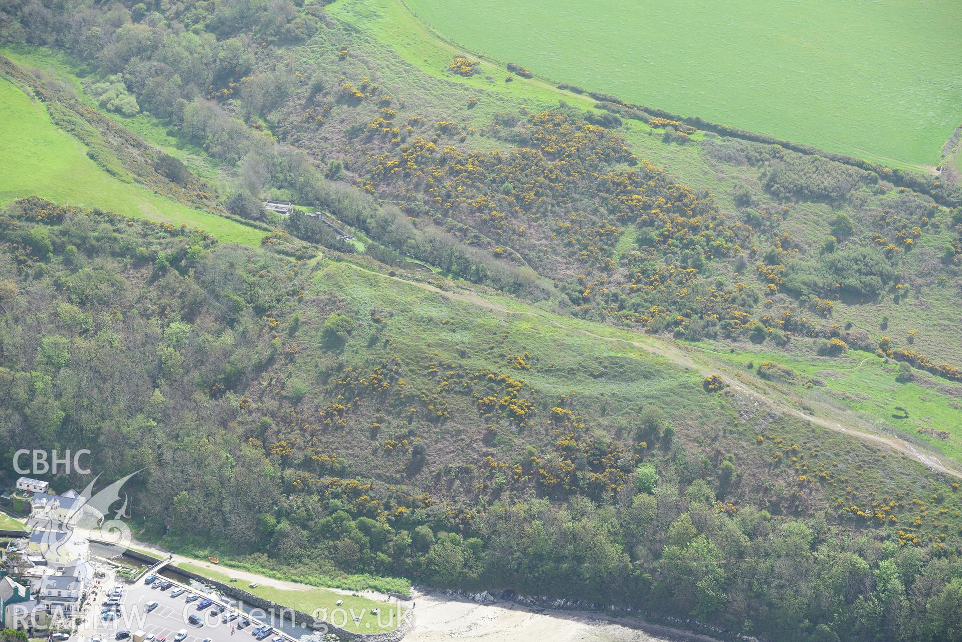 Gribin Ridge Fort, Solva. Oblique aerial photograph taken during the Royal Commission's programme of archaeological aerial reconnaissance by Toby Driver on 13th May 2015.