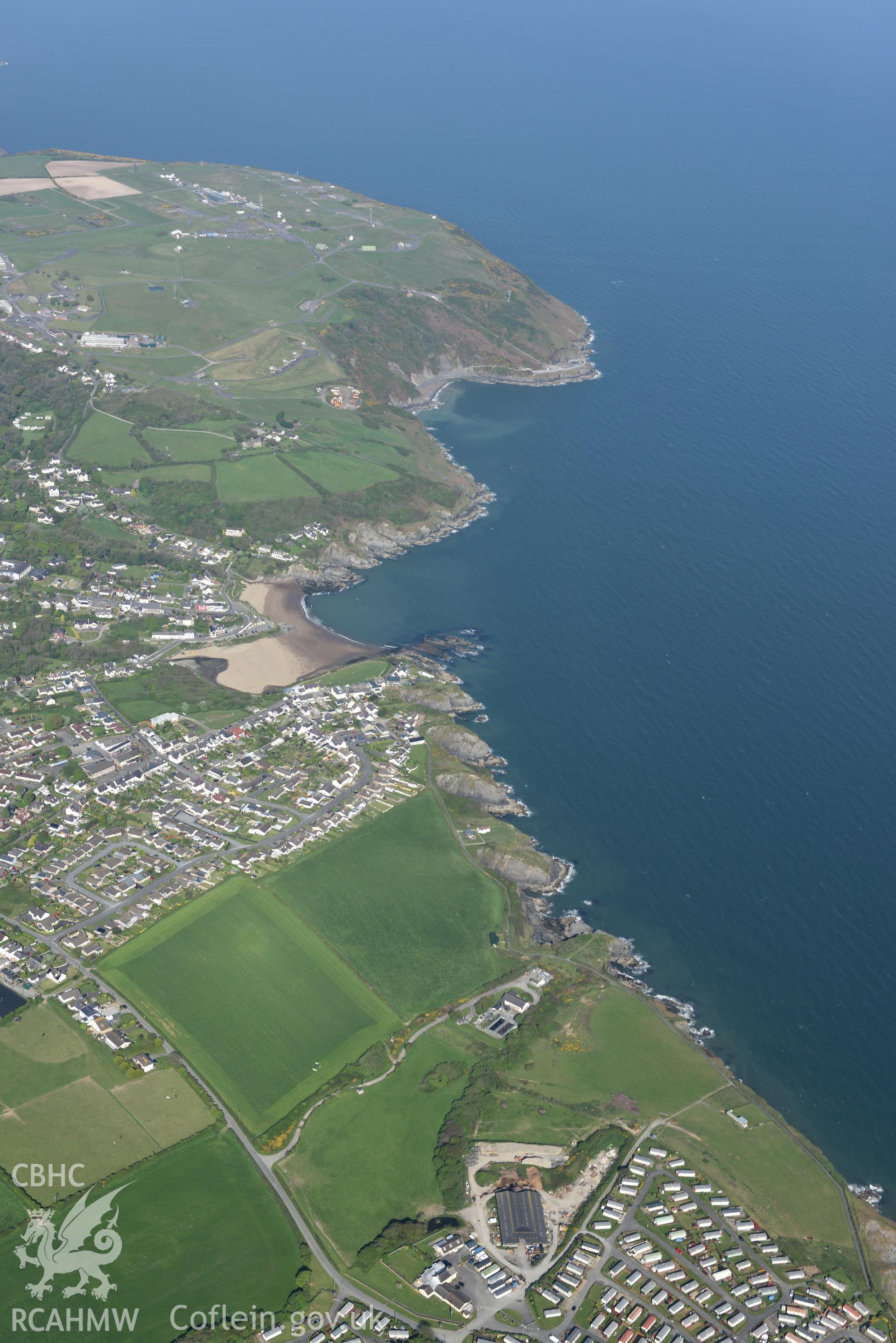 Aerial photography of Aberporth taken on 3rd May 2017.  Baseline aerial reconnaissance survey for the CHERISH Project. ? Crown: CHERISH PROJECT 2017. Produced with EU funds through the Ireland Wales Co-operation Programme 2014-2020. All material made fre