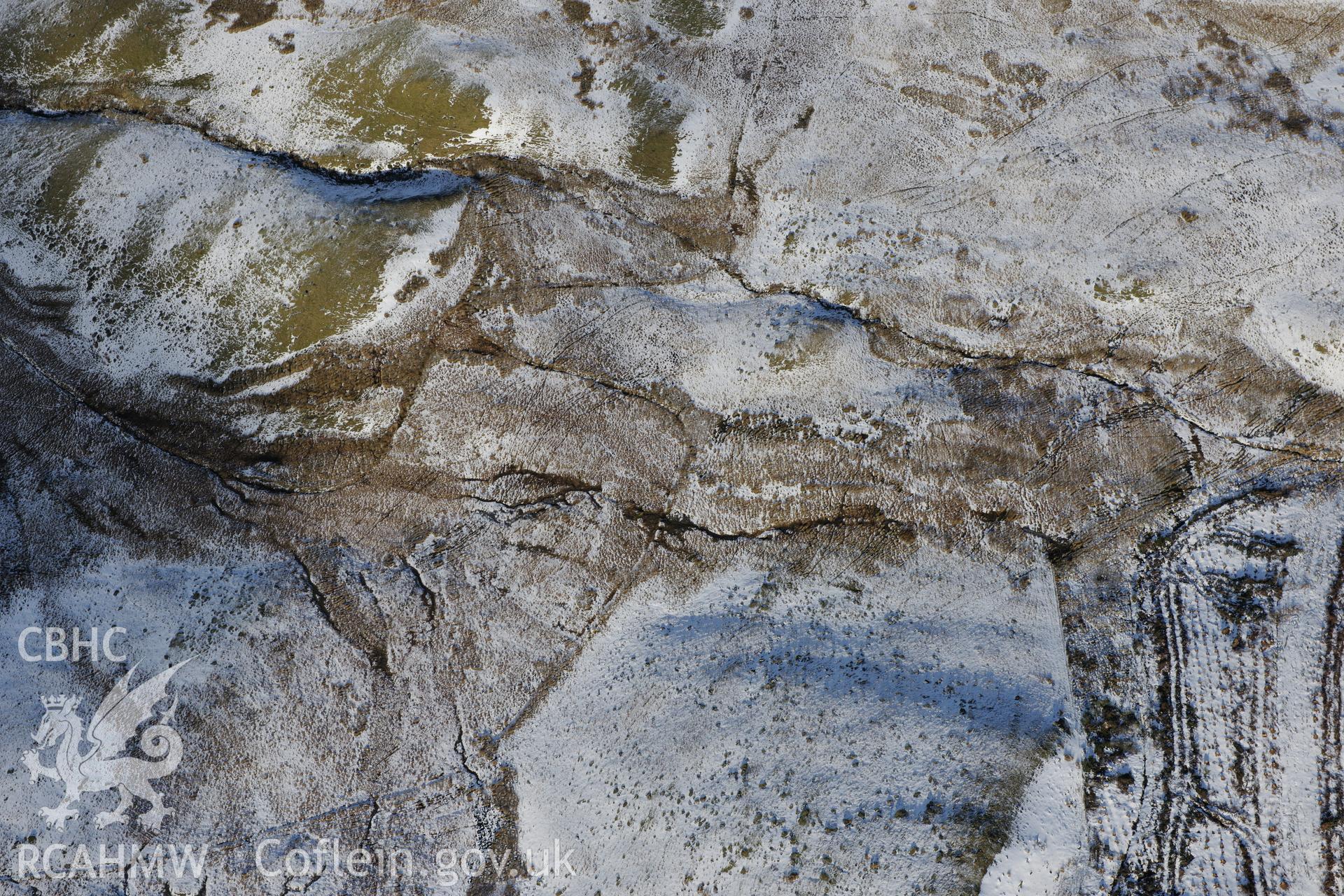 Site of a former outbuilding at Blaen-Glasffrwd, south east of Pontrhydfendigaid. Oblique aerial photograph taken during the Royal Commission's programme of archaeological aerial reconnaissance by Toby Driver on 4th February 2015.