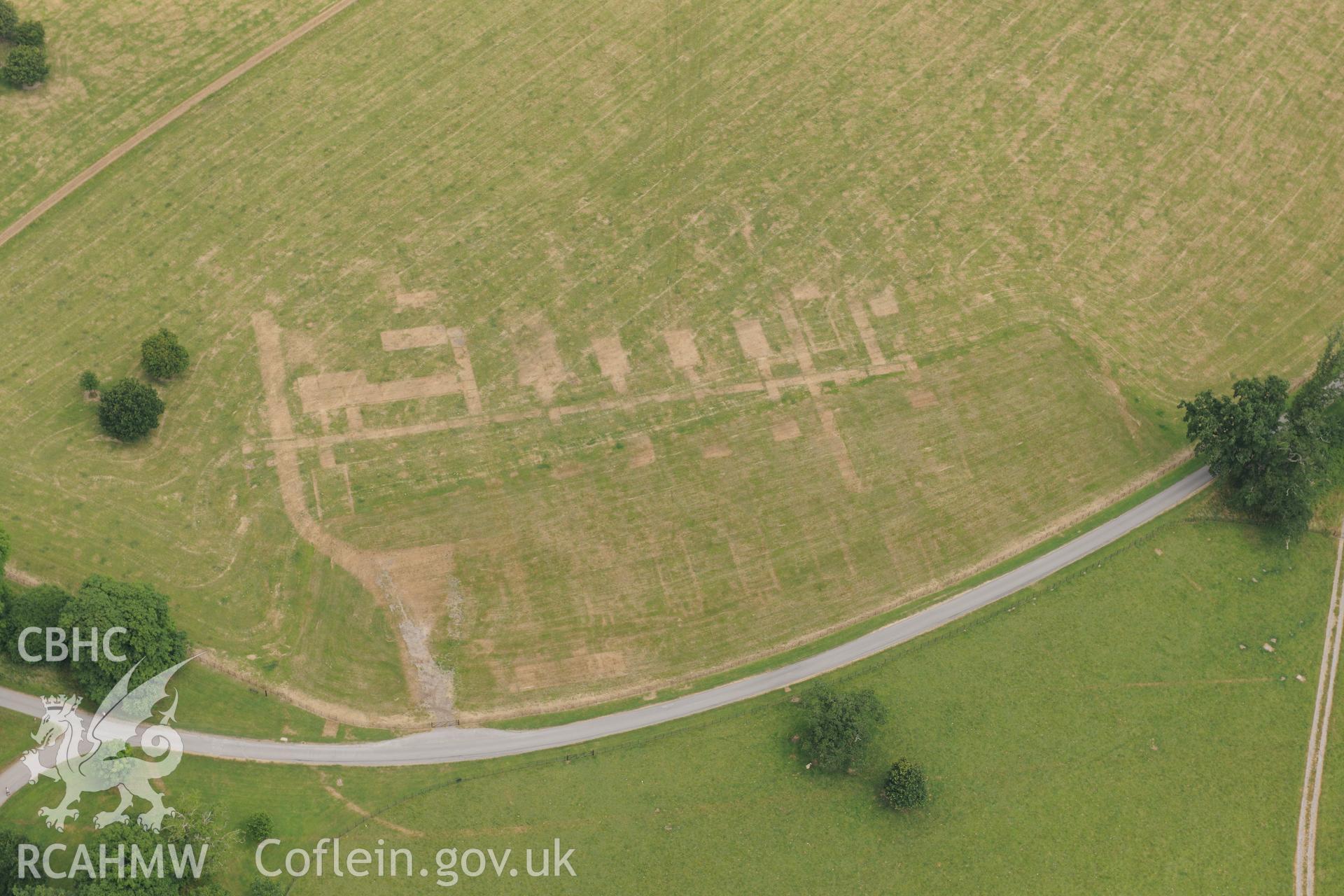 Royal Commission aerial photography of parchmarks in Dinefwr Park recorded during drought conditions on 22nd July 2013.