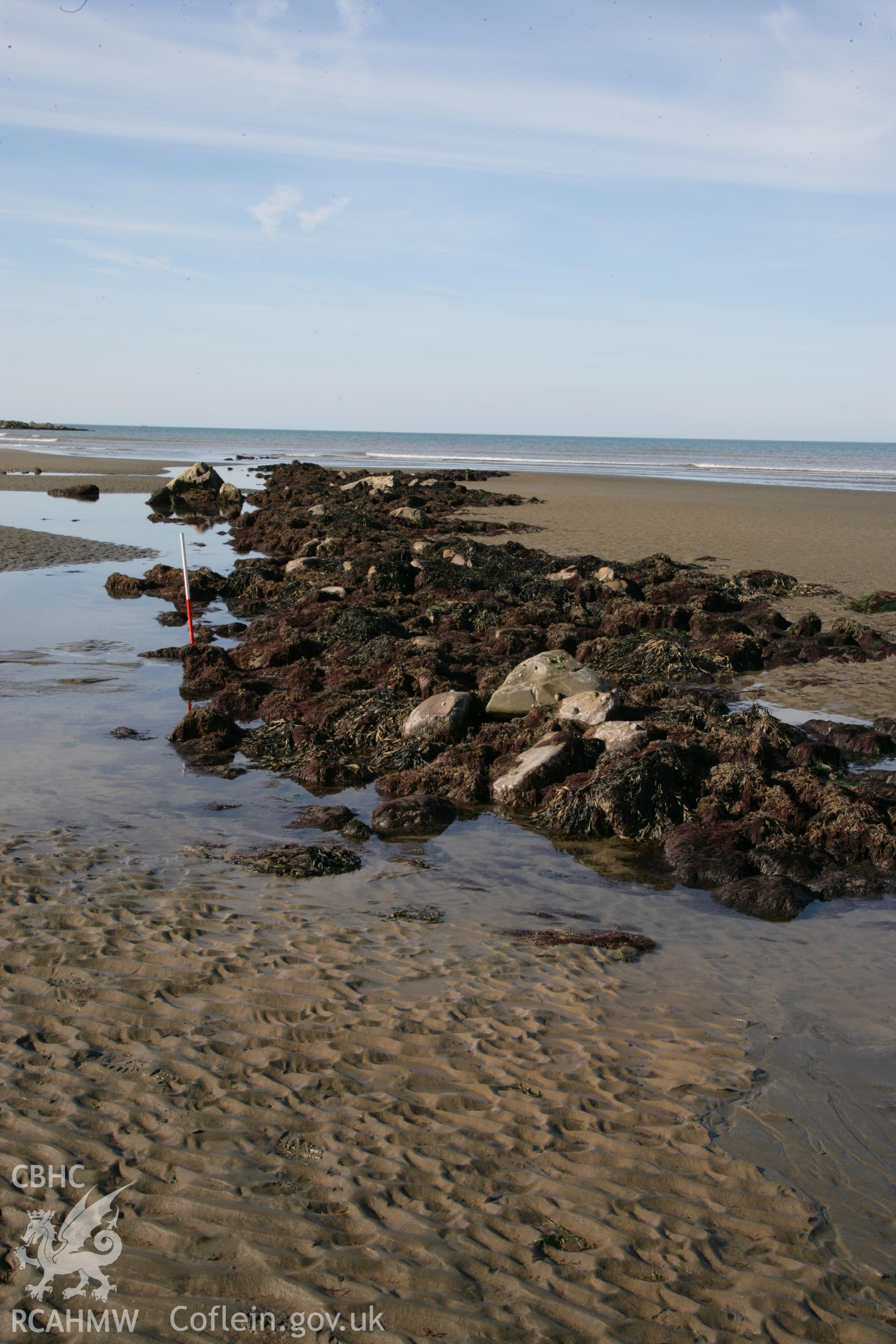 Poppit Fish Trap at low tide, photographed during filming for the TV series 'What on Earth?' with the Discovery Channel.