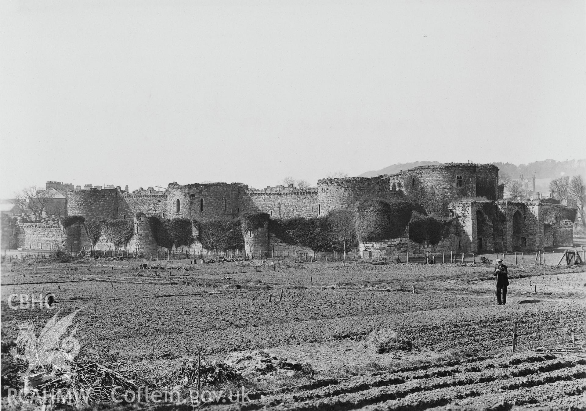 Digital copy of a view of Beaumaris Castle taken from the northeast by B C Clayton, dated 1929.