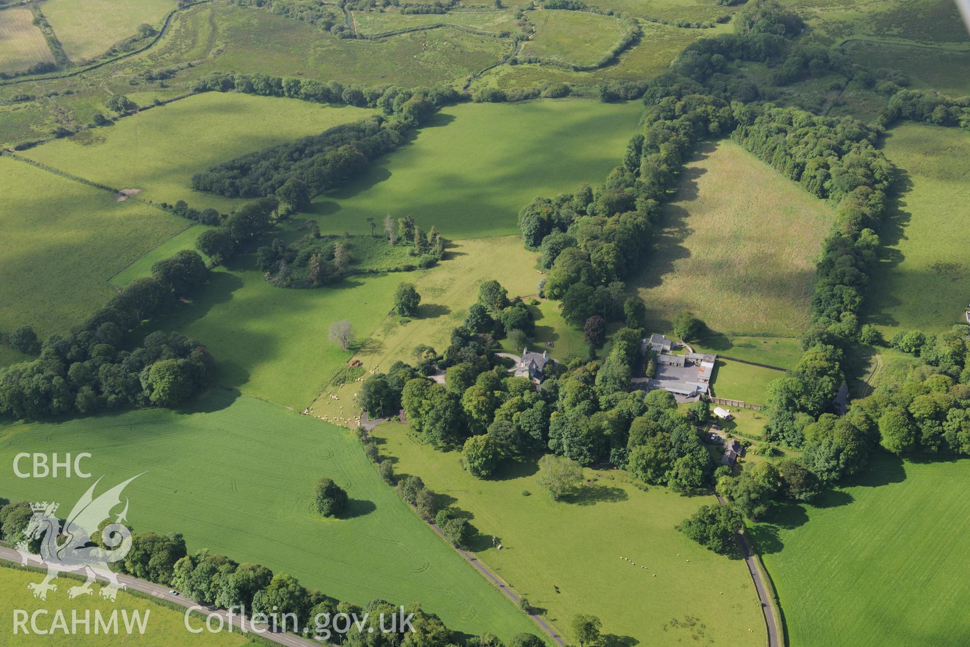 Plas Bodegroes and Plas Bodegroes garden, Pwllheli. Oblique aerial photograph taken during the Royal Commission's programme of archaeological aerial reconnaissance by Toby Driver on 23rd June 2015.