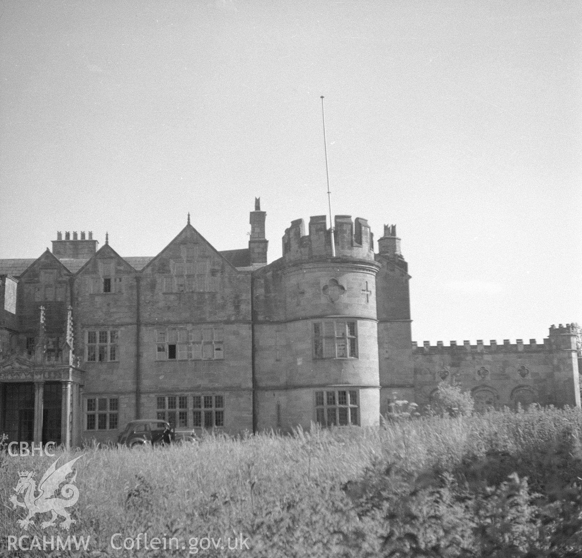 Digital copy of a nitrate negative showing exterior view of Nerquis Hall.