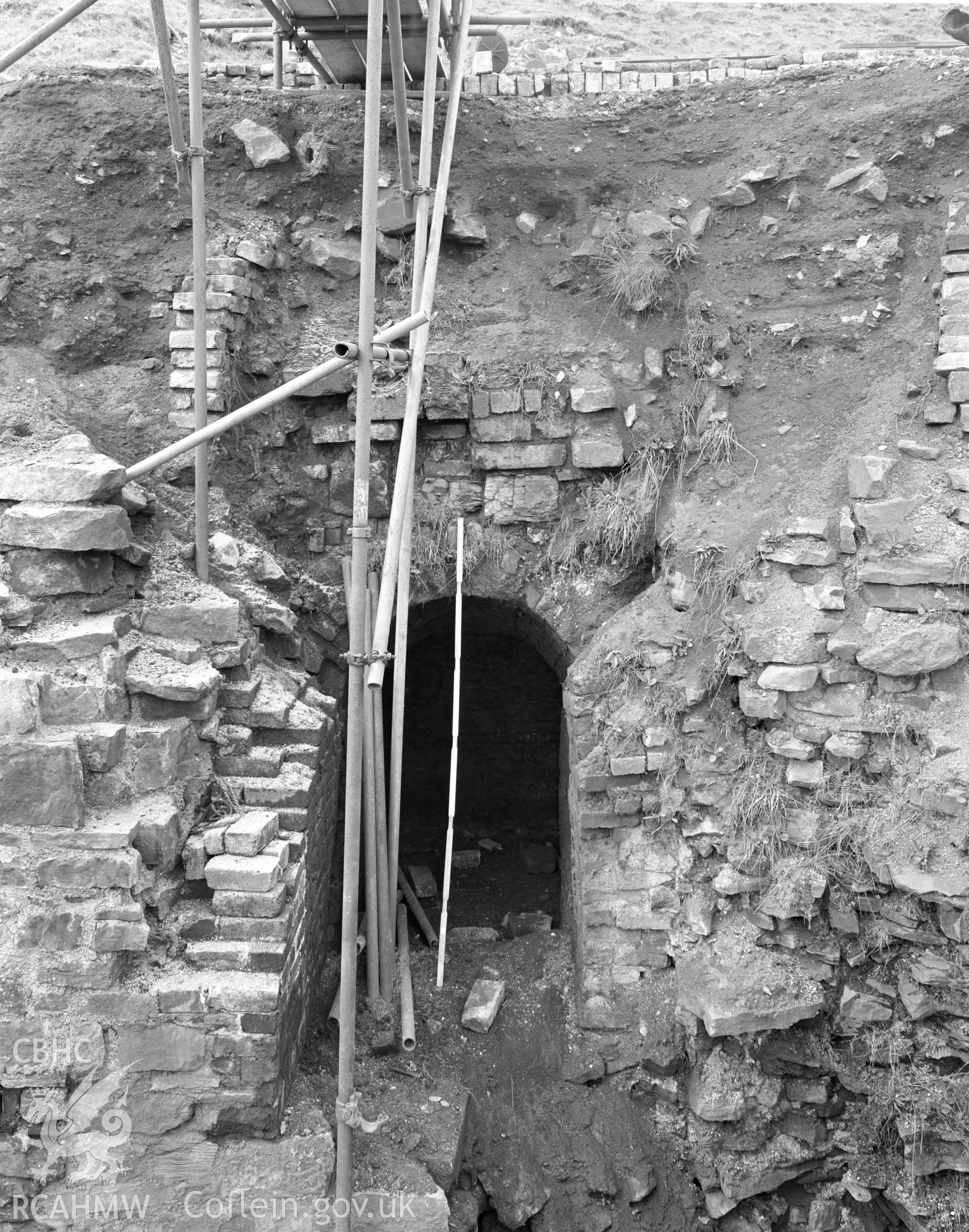 Digital copy of an acetate negative showing view of Blaenavon Ironworks taken by D.O.E. in 1977.