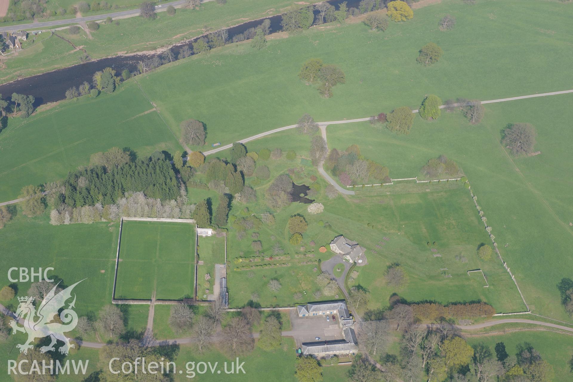 Glanusk Park House and Garden. Oblique aerial photograph taken during the Royal Commission's programme of archaeological aerial reconnaissance by Toby Driver on 21st April 2015