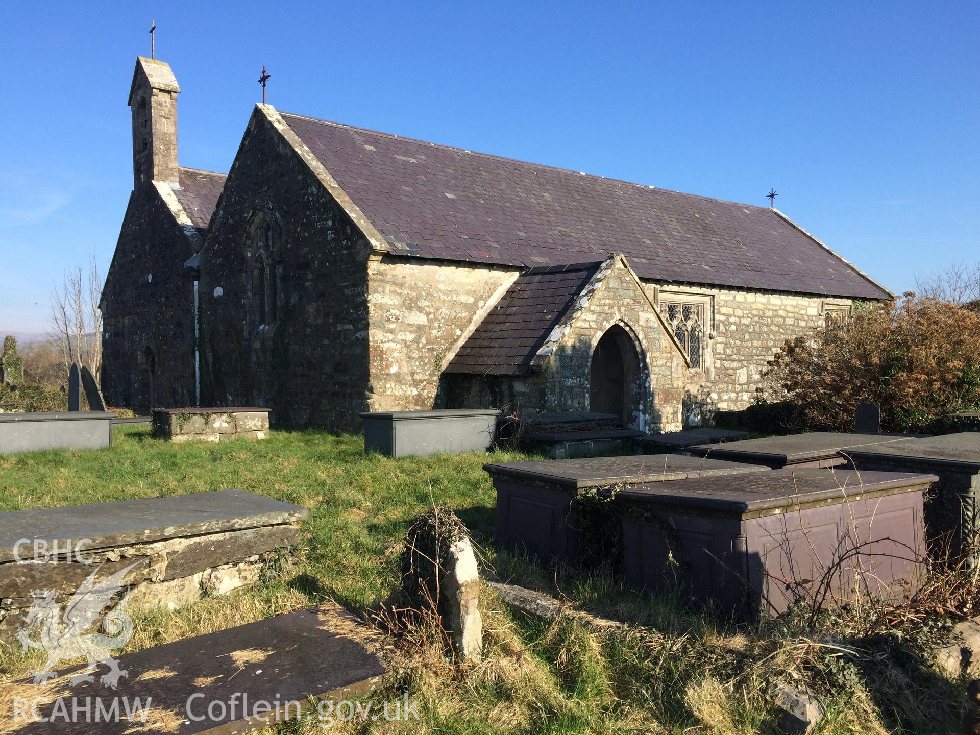 Colour photo showing view of St Garmon's Church, Llanarmon taken by Paul R. Davis, 28th February 2018.