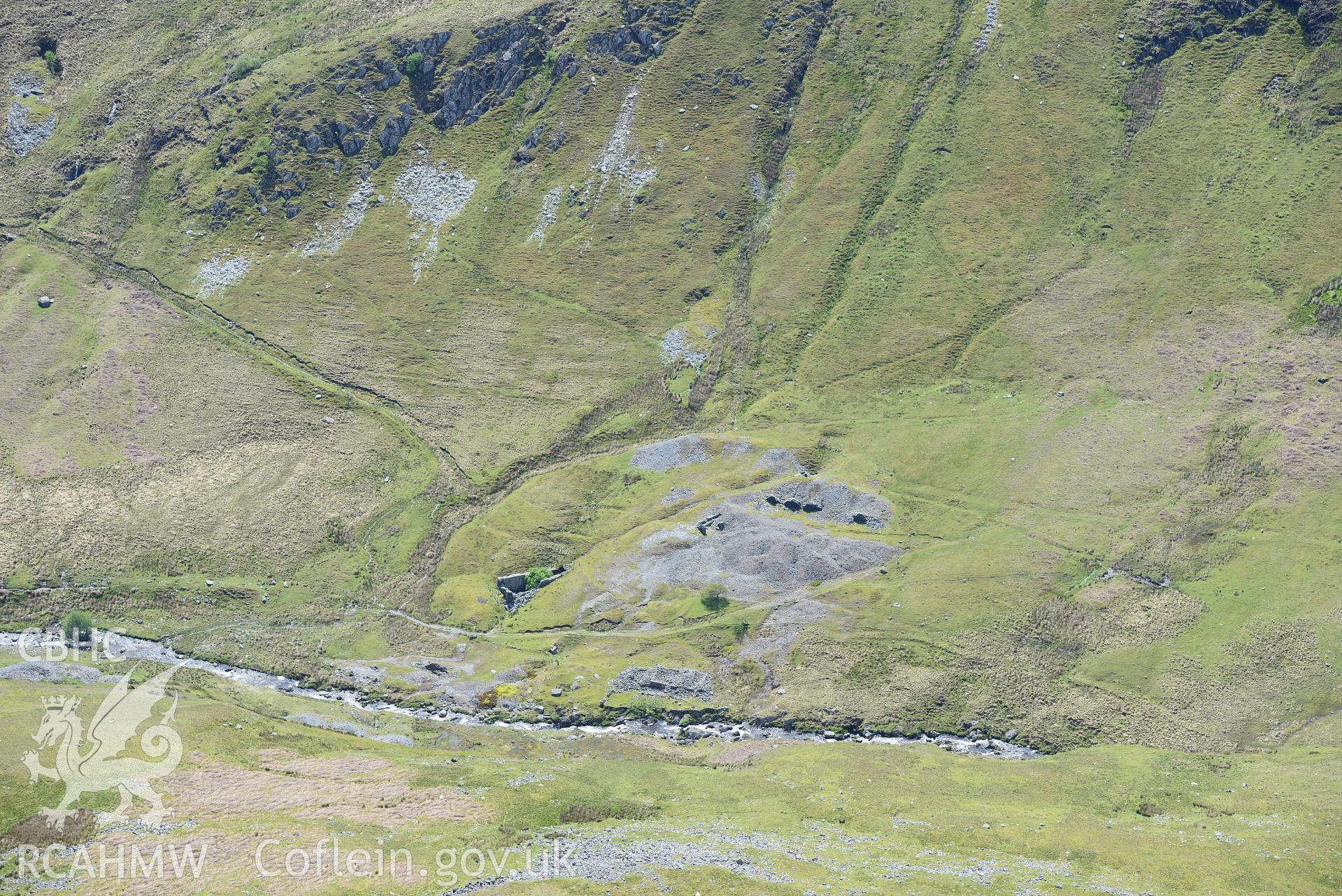 Dalrhiw lead mine and Nantycar copper and lead mine. Oblique aerial photograph taken during the Royal Commission's programme of archaeological aerial reconnaissance by Toby Driver on 3rd June 2015.