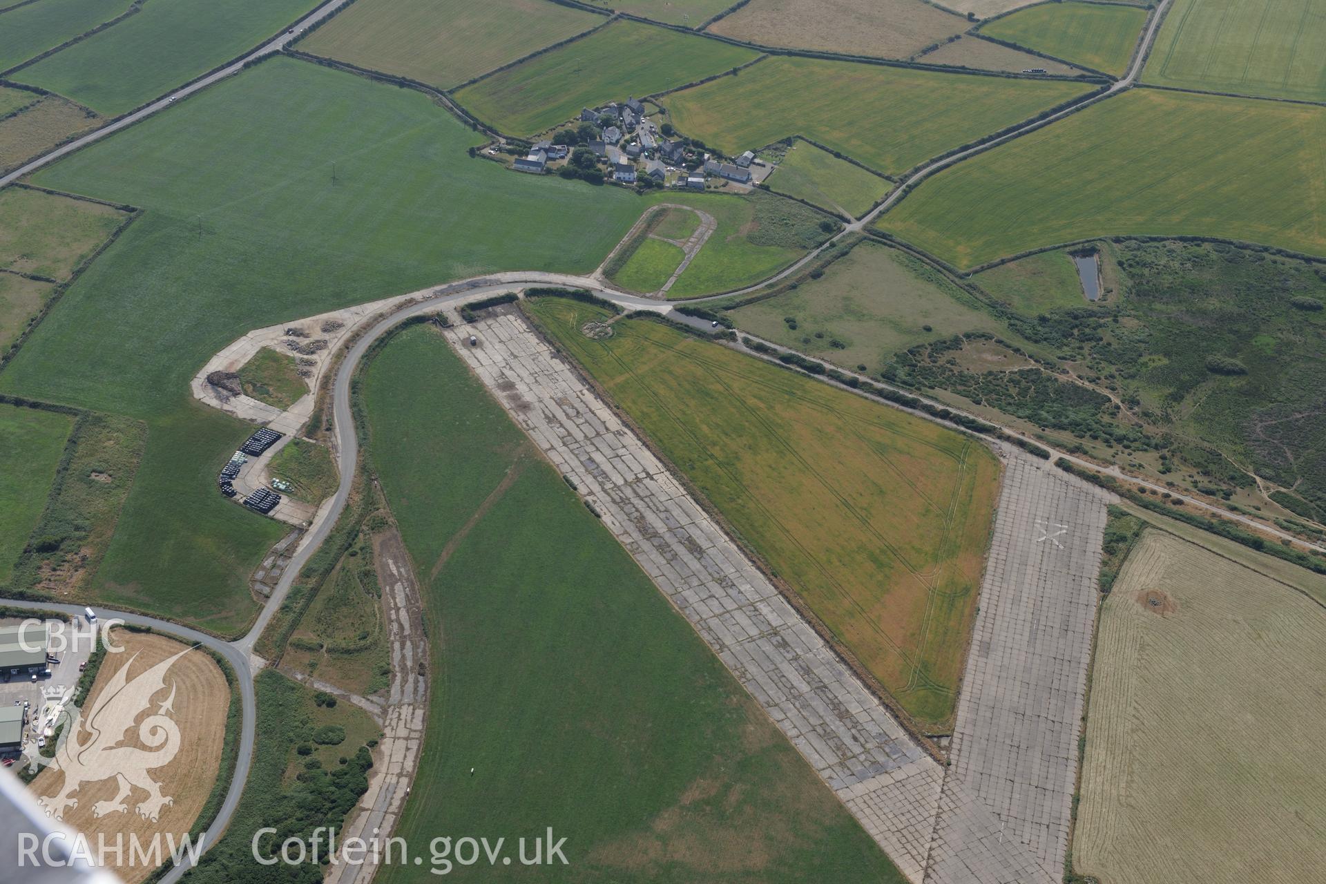 St Davids Airfield, Solva. Oblique aerial photograph taken during the Royal Commission?s programme of archaeological aerial reconnaissance by Toby Driver on 16th July 2013.