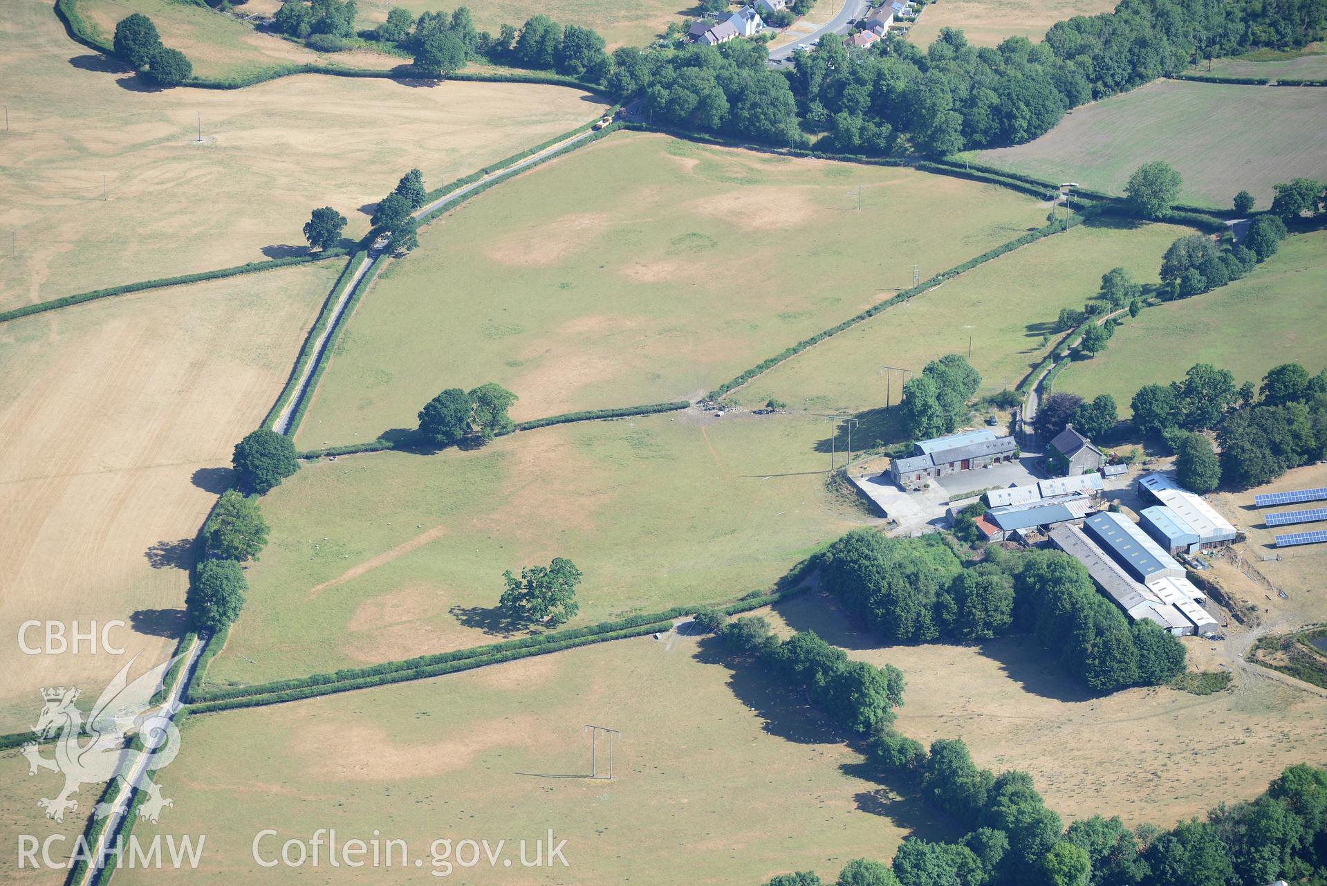 Royal Commission aerial photography of Pentre Roman road taken on 19th July 2018 during the 2018 drought.