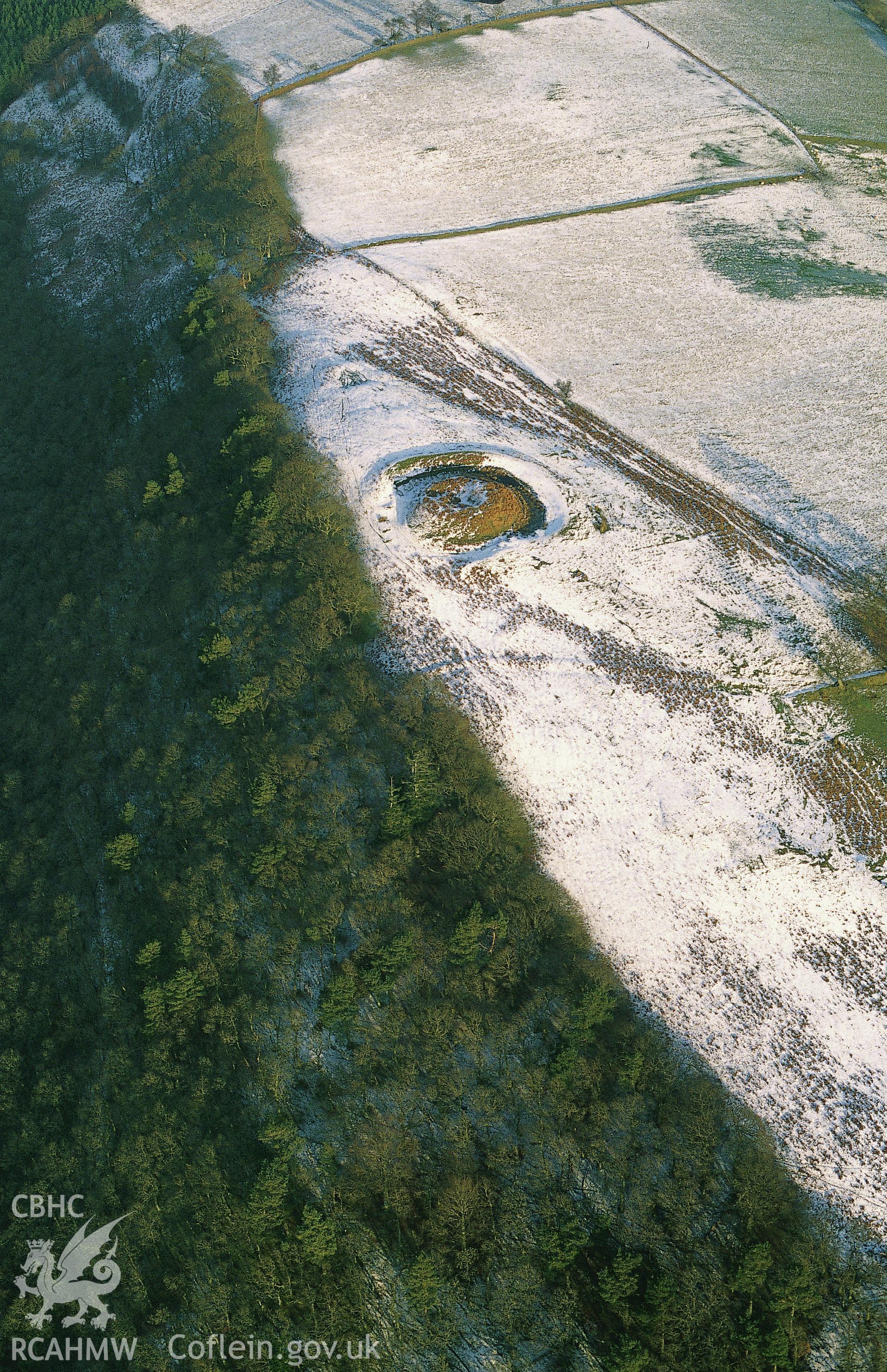 RCAHMW colour slide oblique aerial photograph of Twdin Castle, Treflys, taken on 11/01/1992 by CR Musson