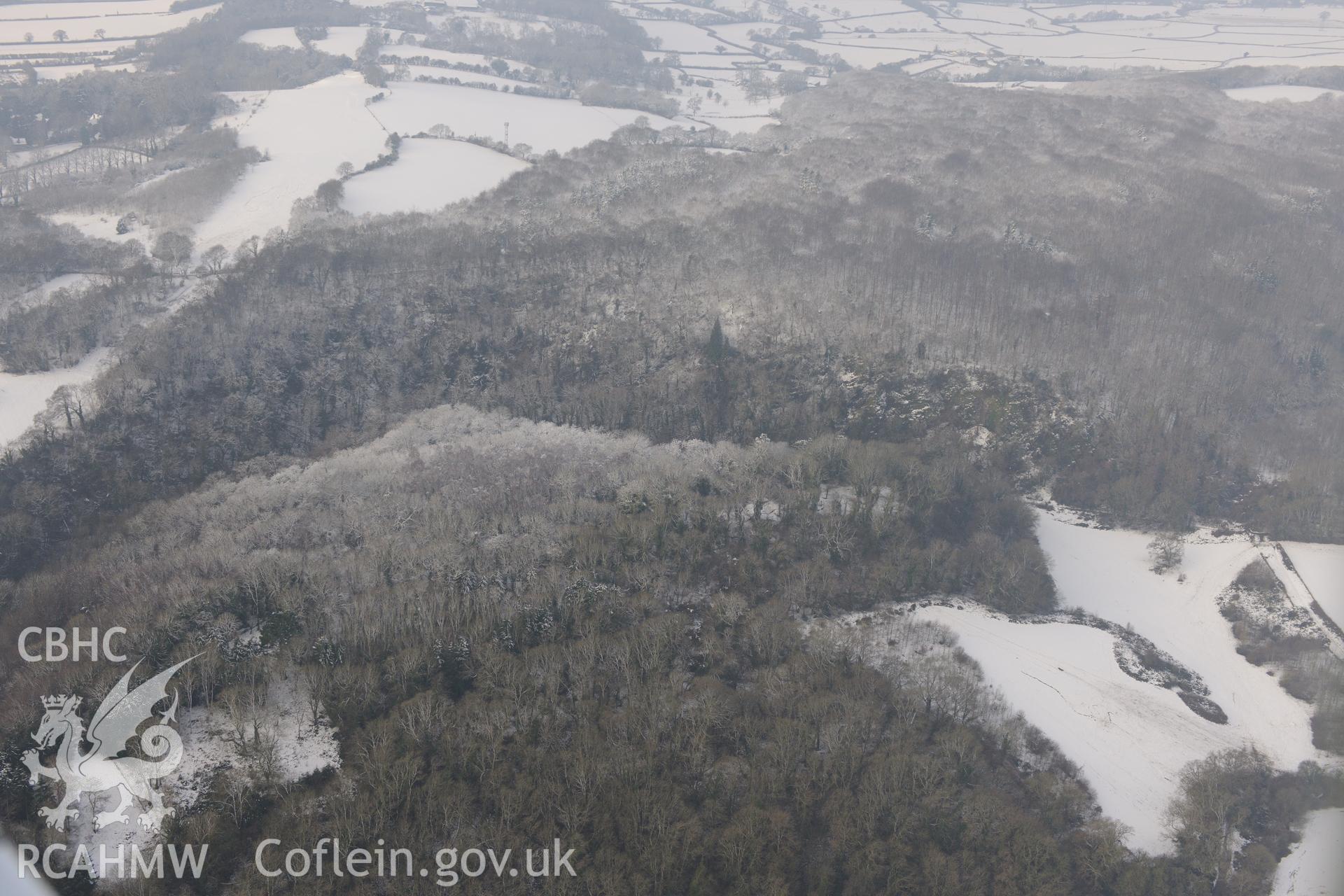 Dinas Powys fort and the Southern Banks defended enclosure at Dinas Powys, west of Penarth, Cardiff. Oblique aerial photograph taken during the Royal Commission?s programme of archaeological aerial reconnaissance by Toby Driver on 24th January 2013.