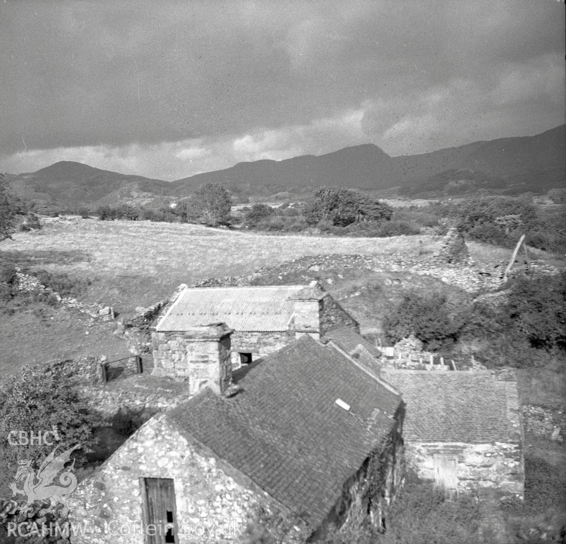 Digital copy of an undated nitrate negative showing landscape view of Coed Mawr, Llanbedr, Merioneth.