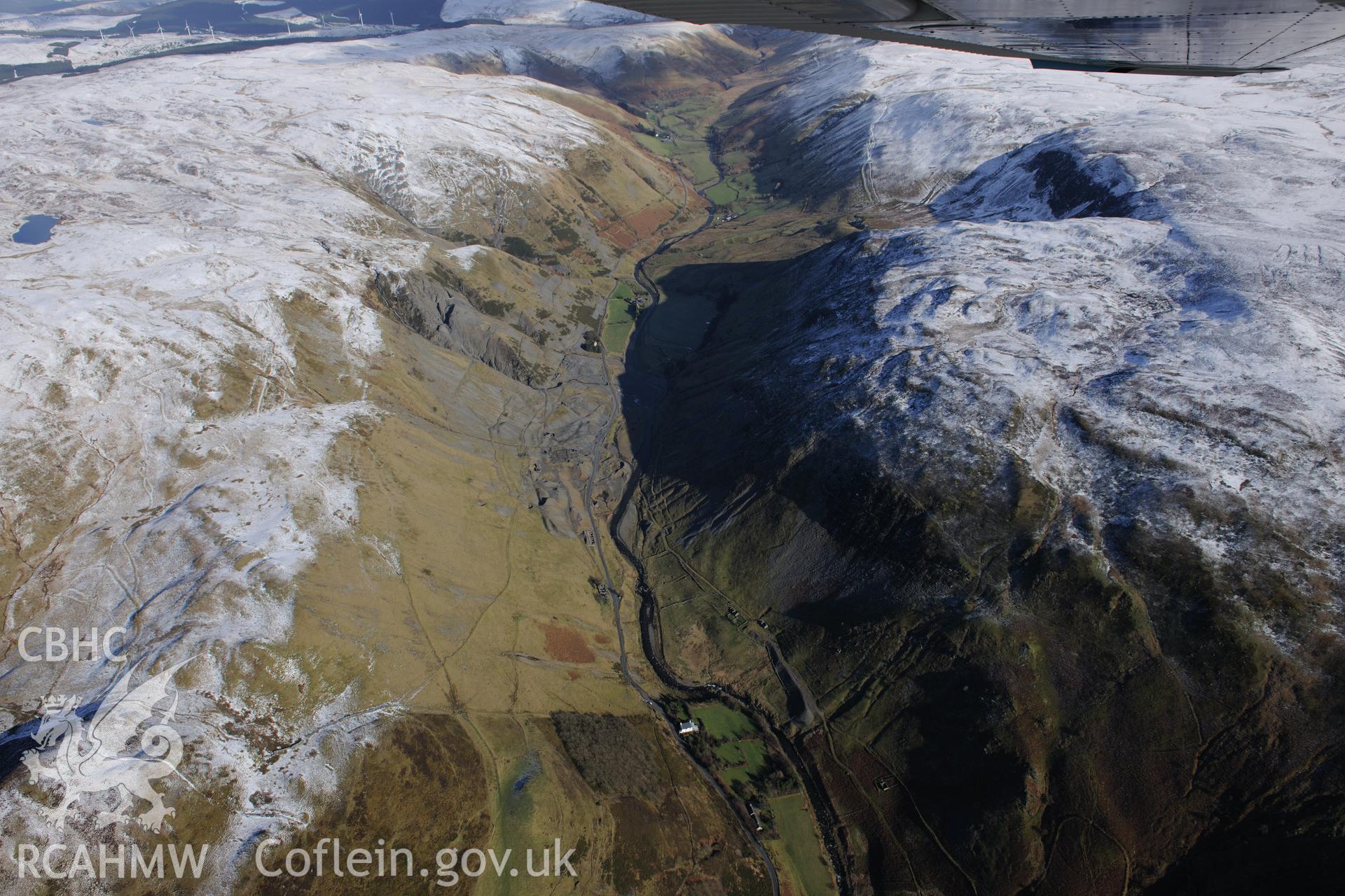 Cwmystwyth Lead Mine. Oblique aerial photograph taken during the Royal Commission's programme of archaeological aerial reconnaissance by Toby Driver, 4th February 2015.