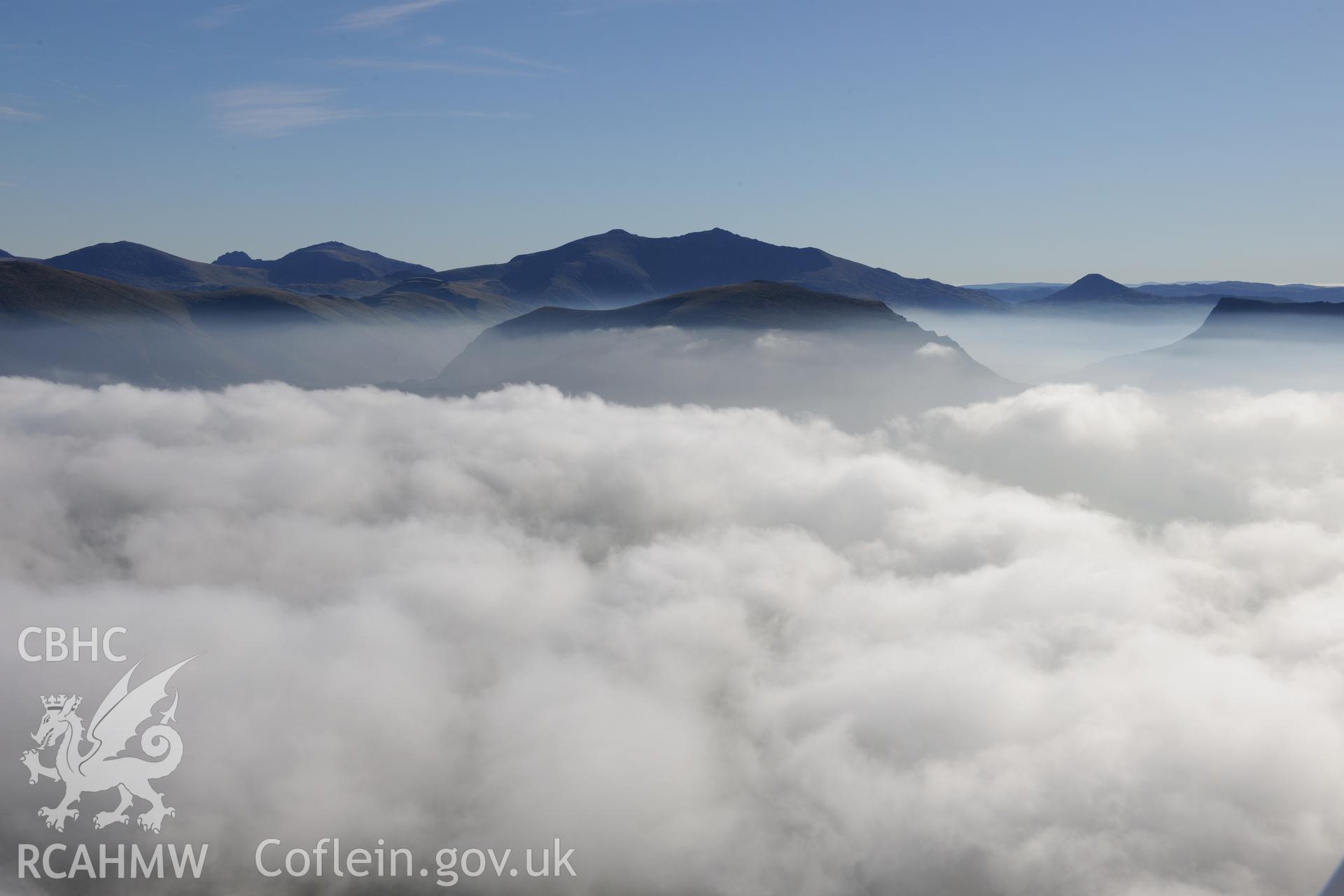 View from the north west of Snowdon, Snowdonia. Oblique aerial photograph taken during the Royal Commission's programme of archaeological aerial reconnaissance by Toby Driver on 2nd October 2015.