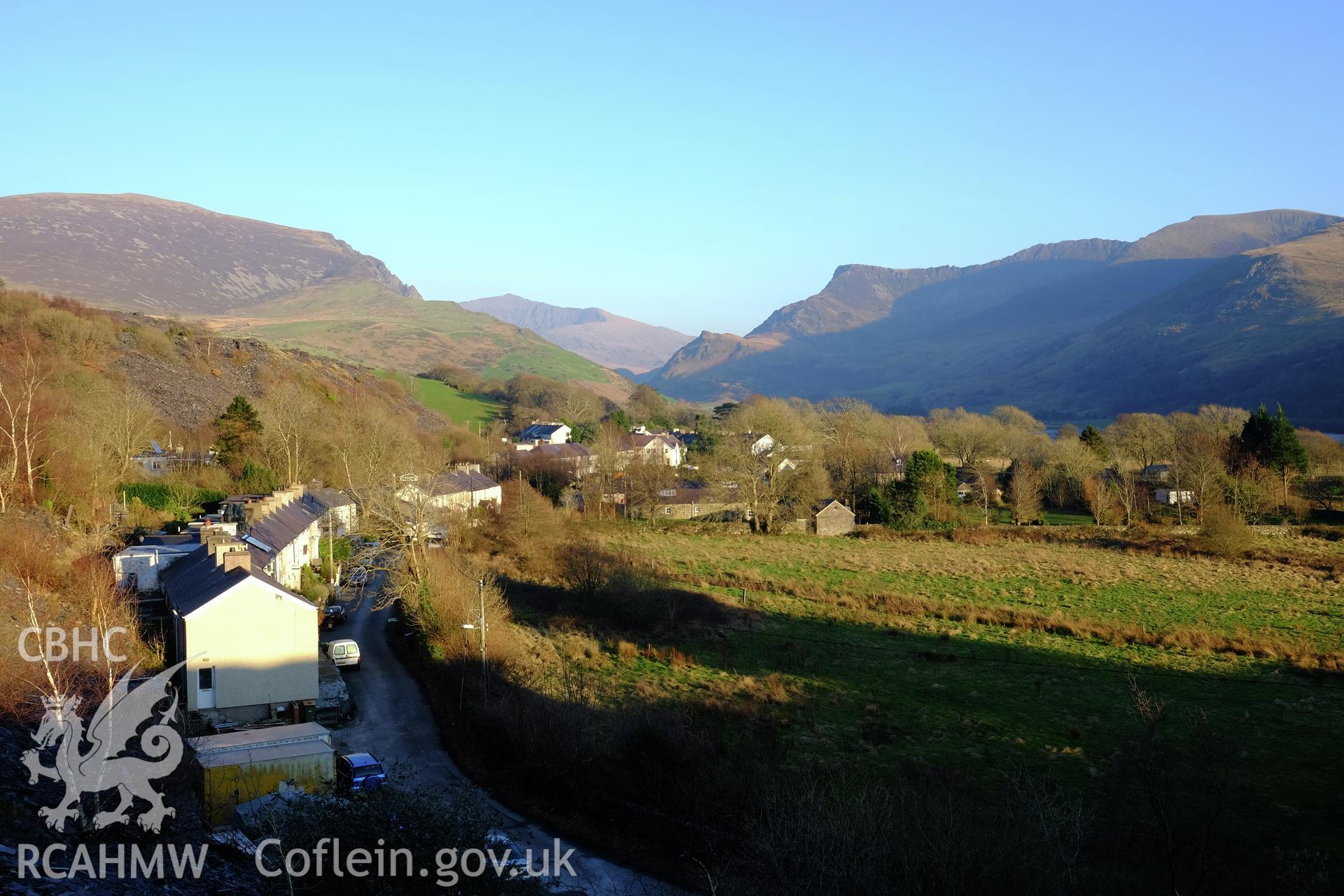 Colour photograph showing view looking east towards Snowdon at Tai Nantlle and surroundings, Nantlle produced by Richard Hayman 26th January 2017