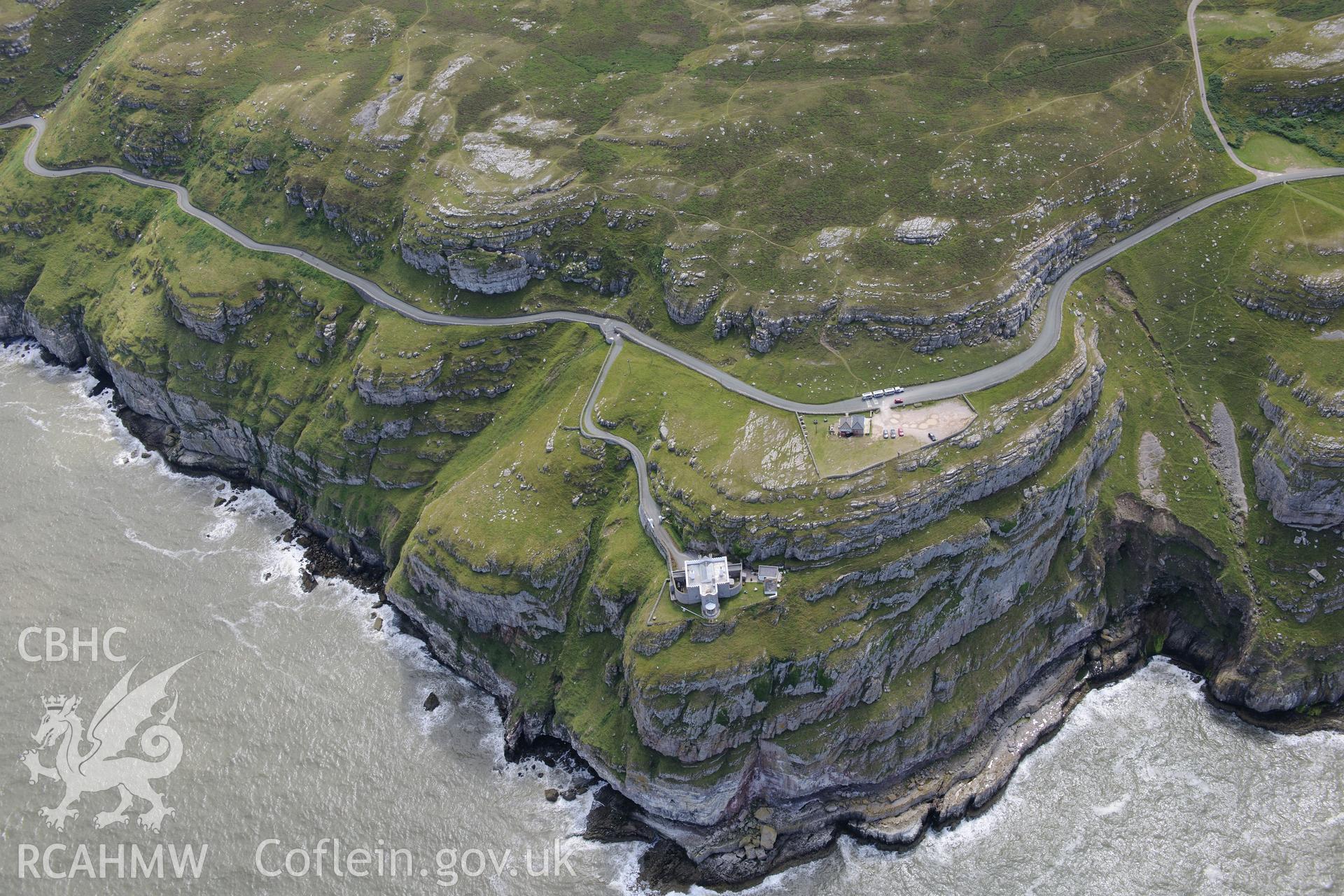 Great Orme Lighthouse. Oblique aerial photograph taken during the Royal Commission's programme of archaeological aerial reconnaissance by Toby Driver on 30th July 2015.