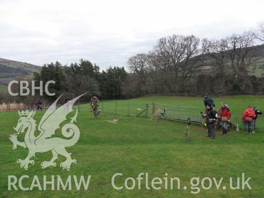 Digital colour photograph of archaeological investigations at Grosmont battlefield. From report no. 1049 - Grosmont battlefield, part of the Welsh Battlefield Metal Detector Survey, carried out by Archaeology Wales.