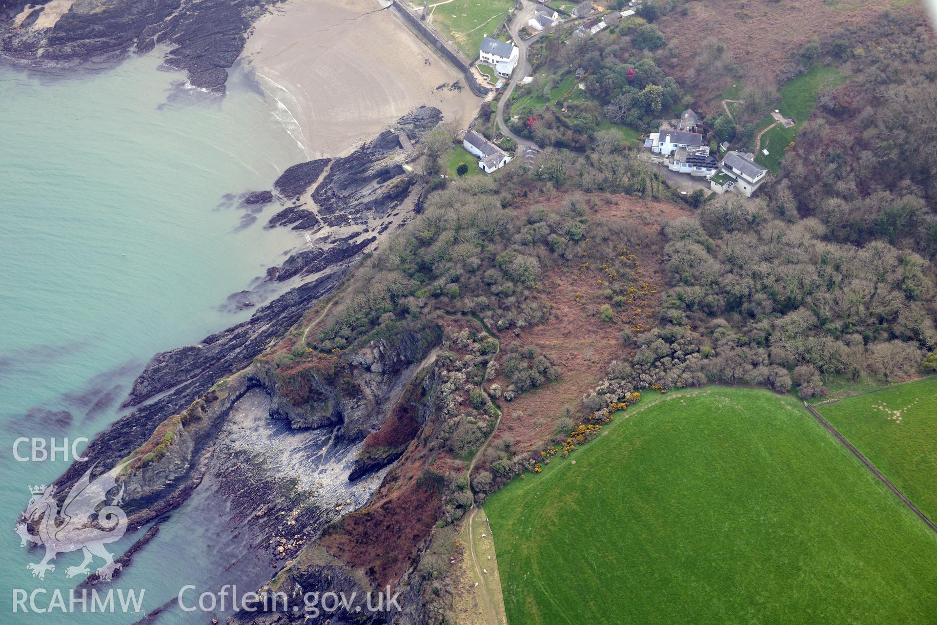 Aerial photography of Castell taken on 27th March 2017. Baseline aerial reconnaissance survey for the CHERISH Project. ? Crown: CHERISH PROJECT 2017. Produced with EU funds through the Ireland Wales Co-operation Programme 2014-2020. All material made freely available through the Open Government Licence.