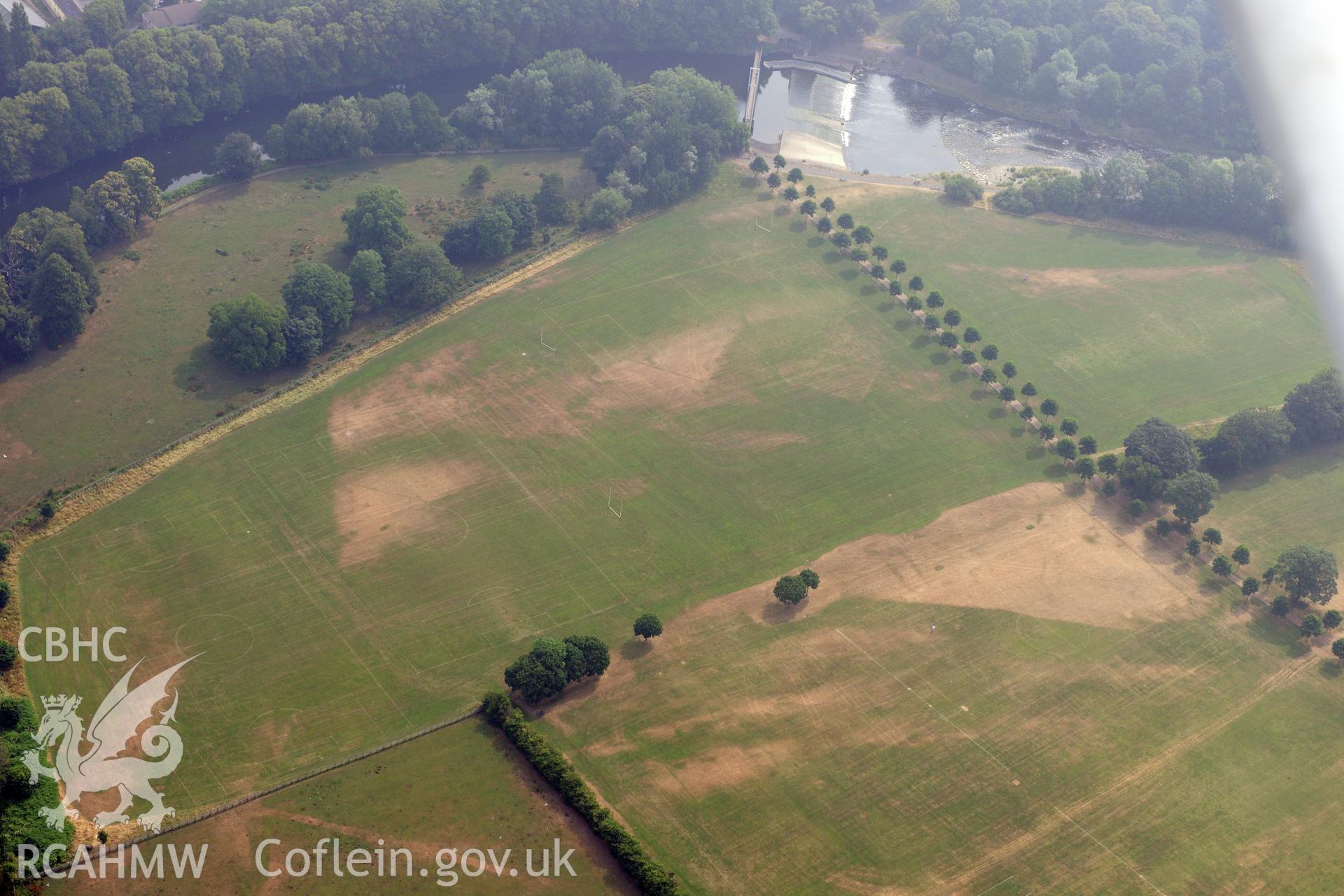 Royal Commission aerial photography of parchmarks in Pontcanna Fields recorded during drought conditions on 22nd July 2013.