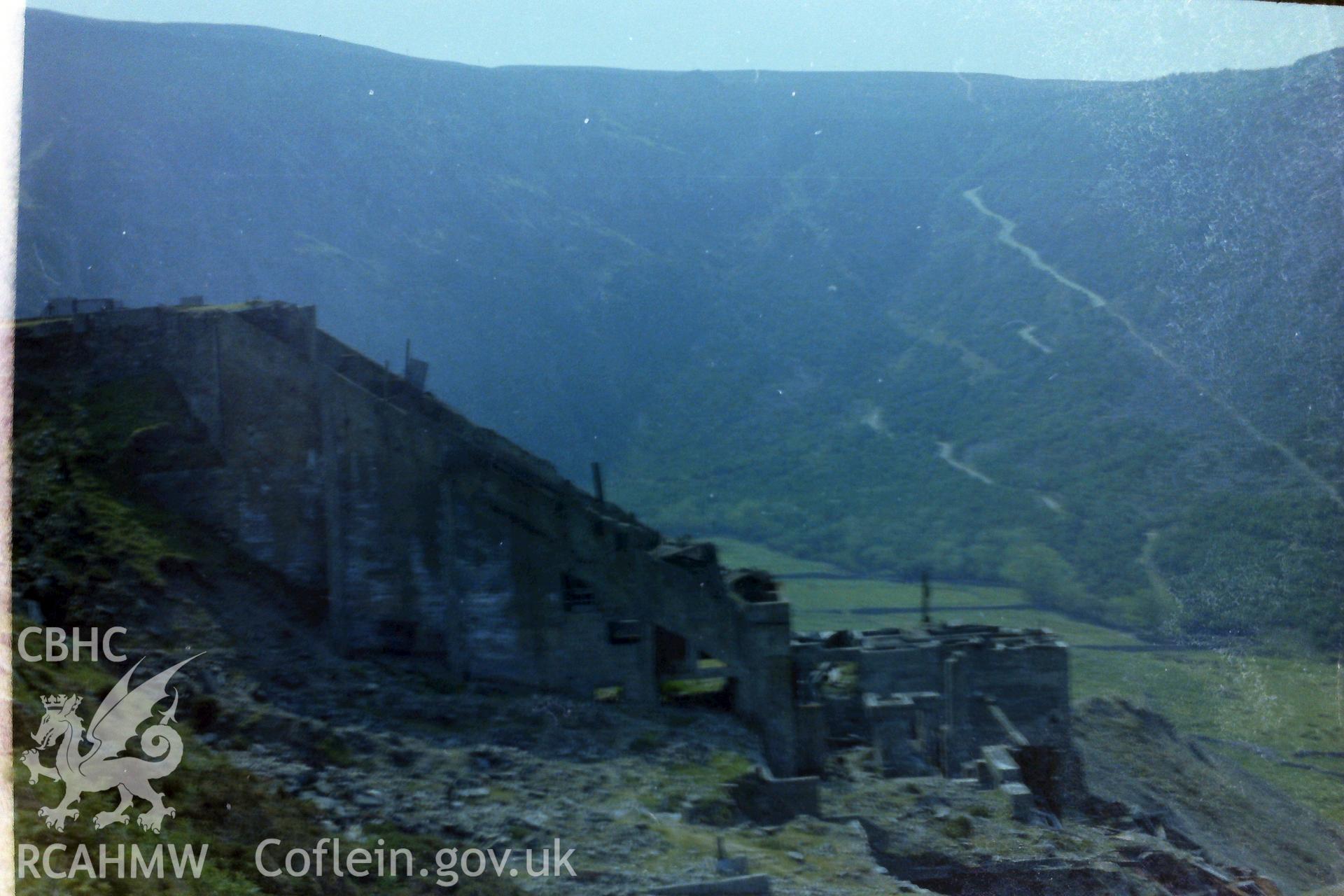 Digitised colour photograph of Porth-y-Nant stone quarry. Produced during a Bachelor of Architecture dissertation: 'The Form & Architecture of Nineteenth Century Industrial Settlements in Rural Wales' by Martin Davies, 1979.