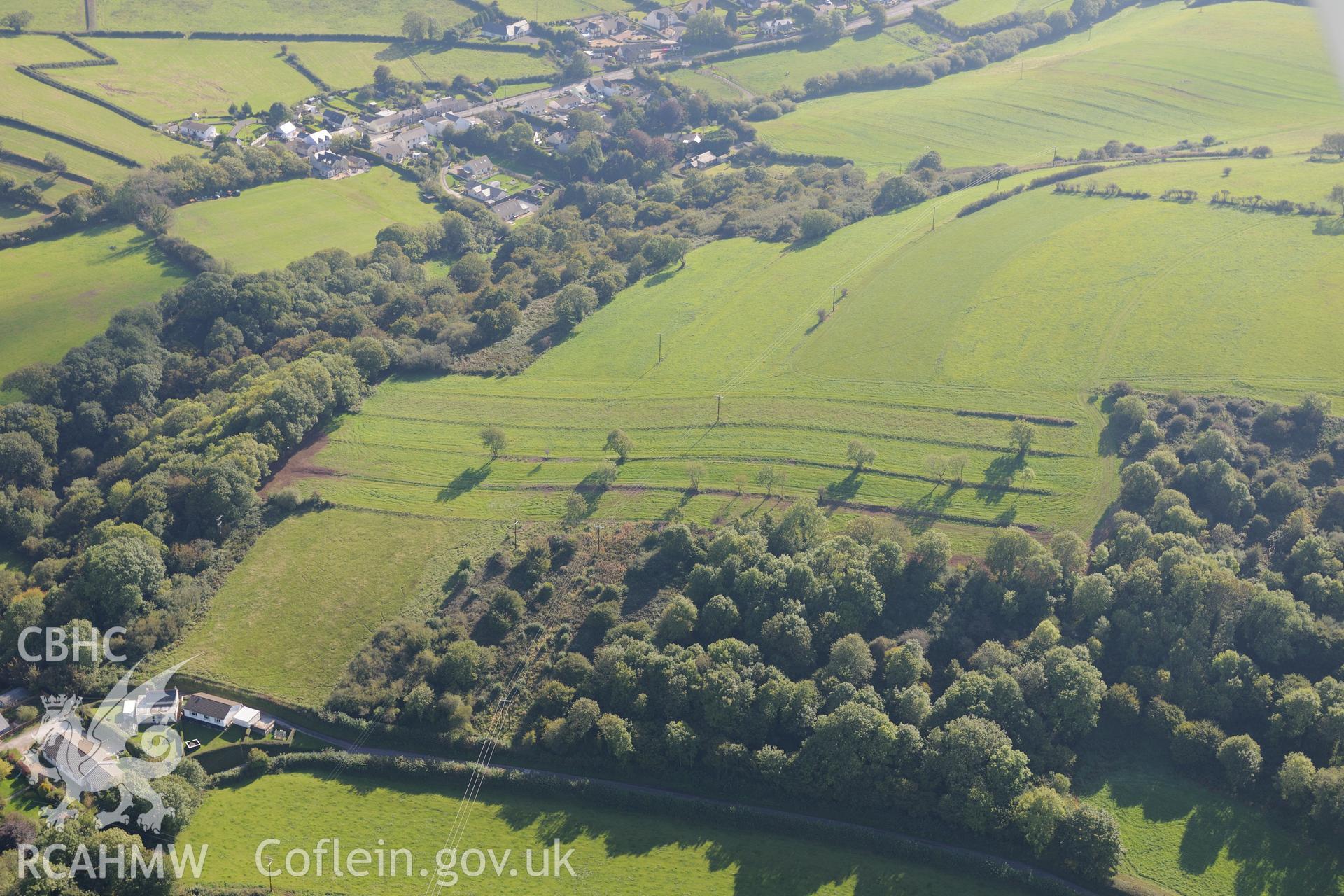 Open field system west of Laugharne. Oblique aerial photograph taken during the Royal Commission's programme of archaeological aerial reconnaissance by Toby Driver on 30th September 2015.