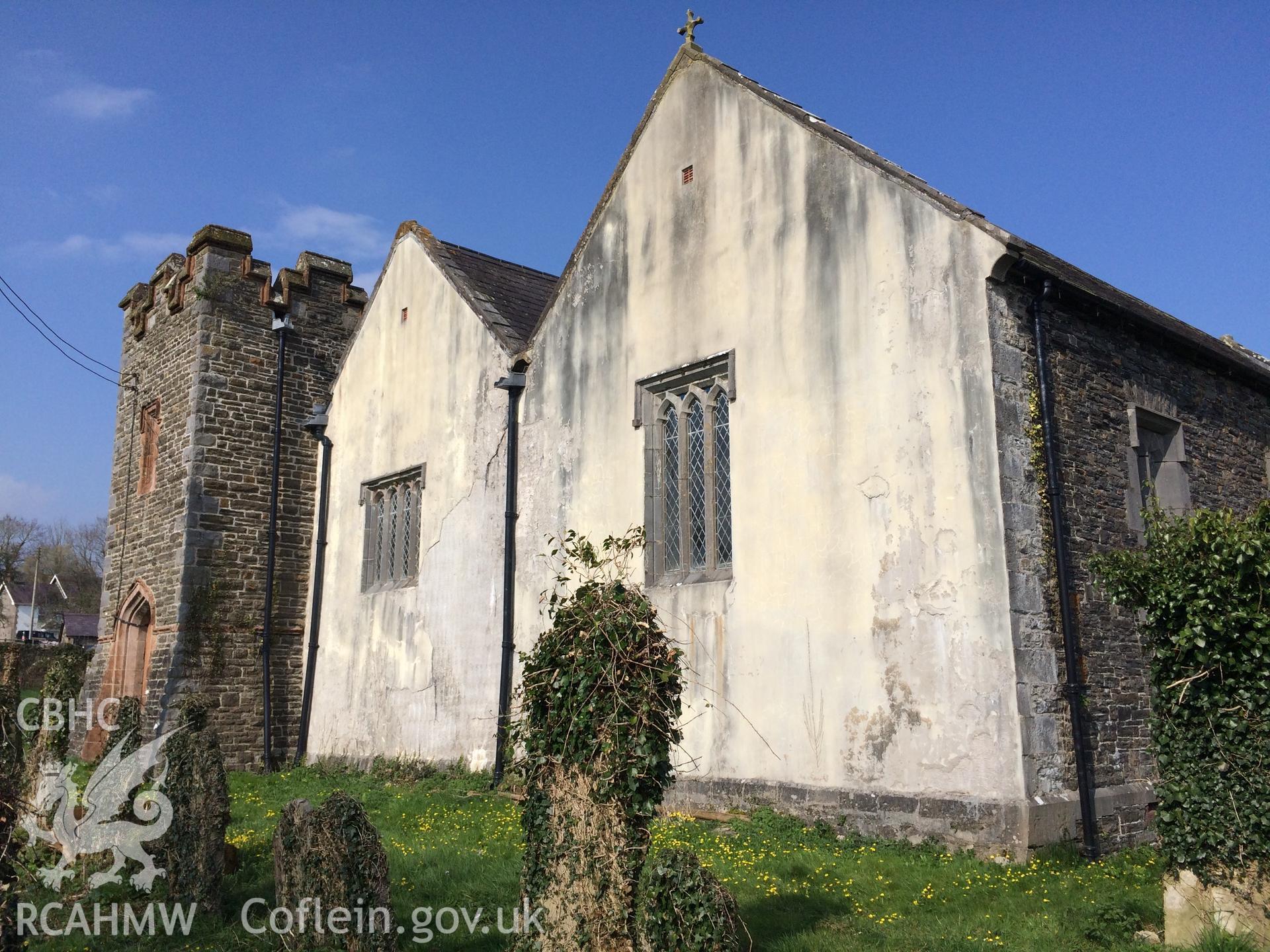 Colour photo showing view of St Egwad's Church, Llanegwad, taken by Paul R. Davis, 2018.