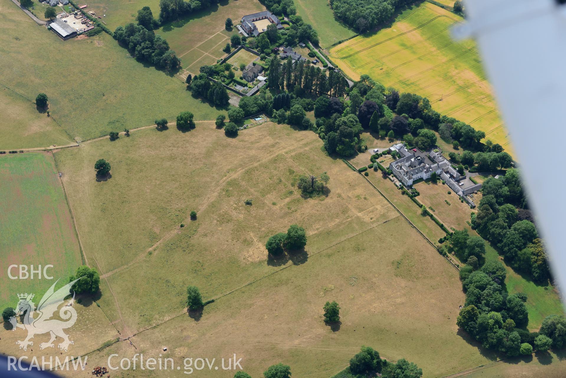 Royal Commission aerial photography of Itton Court earthworks taken on 19th July 2018 during the 2018 drought.