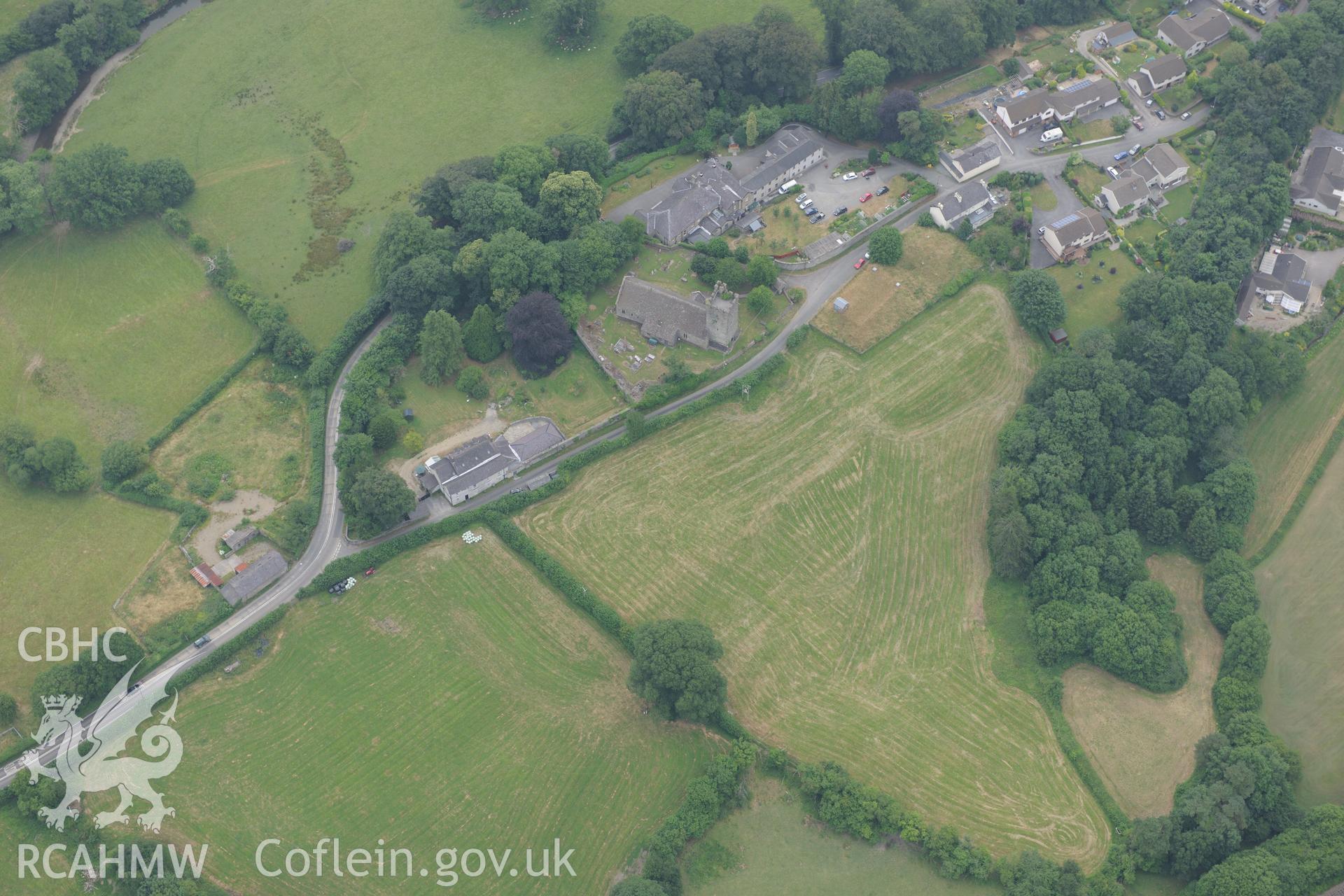 Royal Commission aerial photography of Llandovery Roman fort taken during drought conditions on 22nd July 2013.