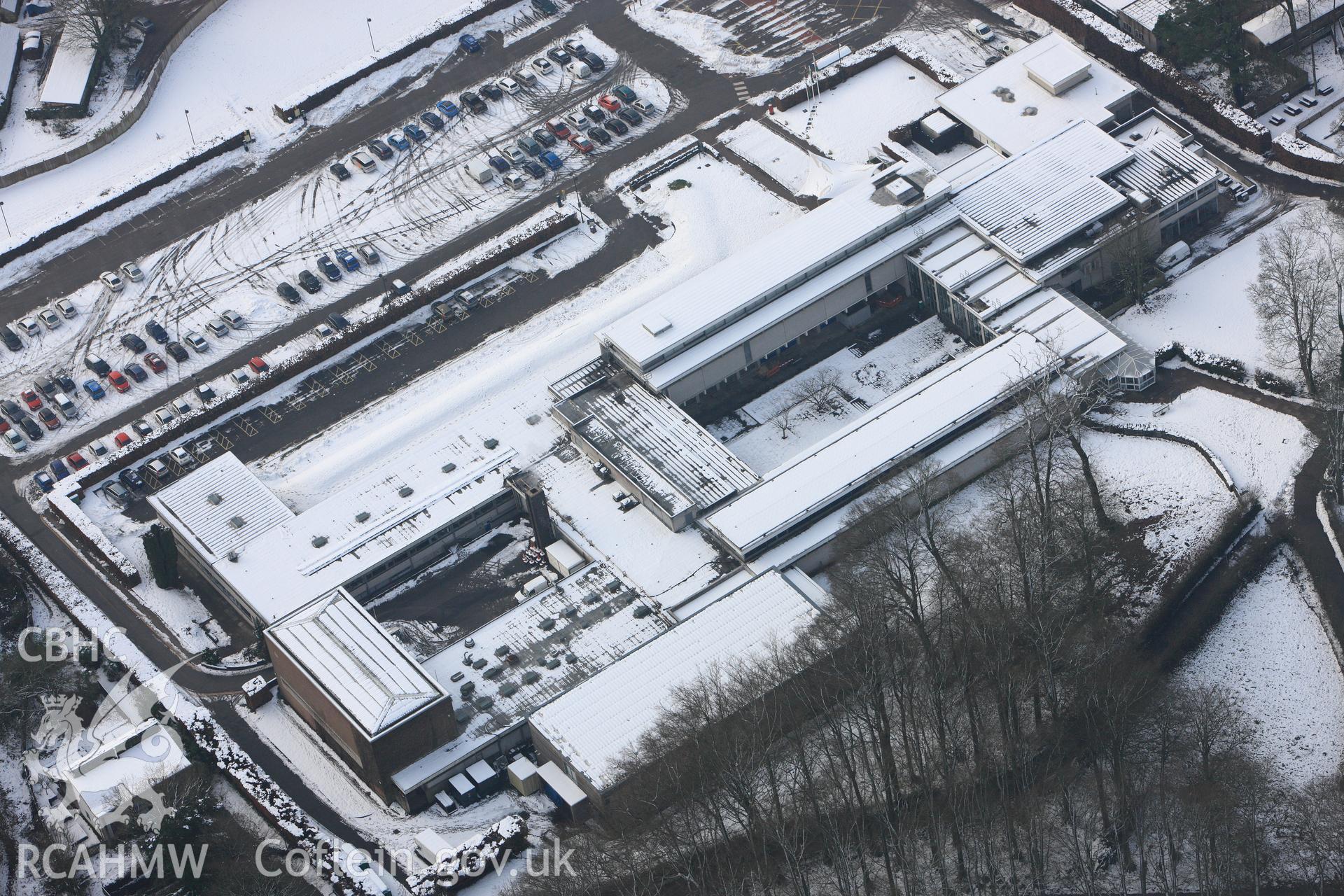 The main building and entrance at St Fagans Mueseum of Welsh Life. Oblique aerial photograph taken during the Royal Commission?s programme of archaeological aerial reconnaissance by Toby Driver on 24th January 2013.