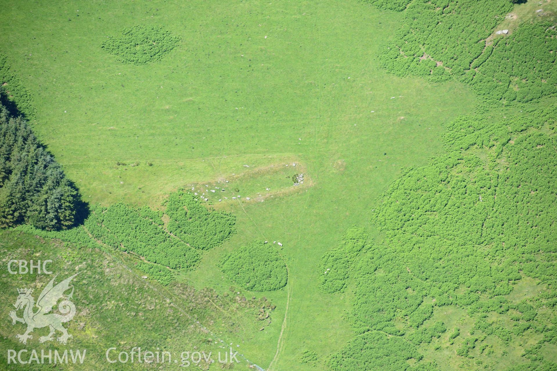 Sheepcote at Troed y Rhiw, south east of Pontrhydfendigaid, on the edge of the Cambrian Mountains. Oblique aerial photograph taken during the Royal Commission's programme of archaeological aerial reconnaissance by Toby Driver on 30th June 2015.