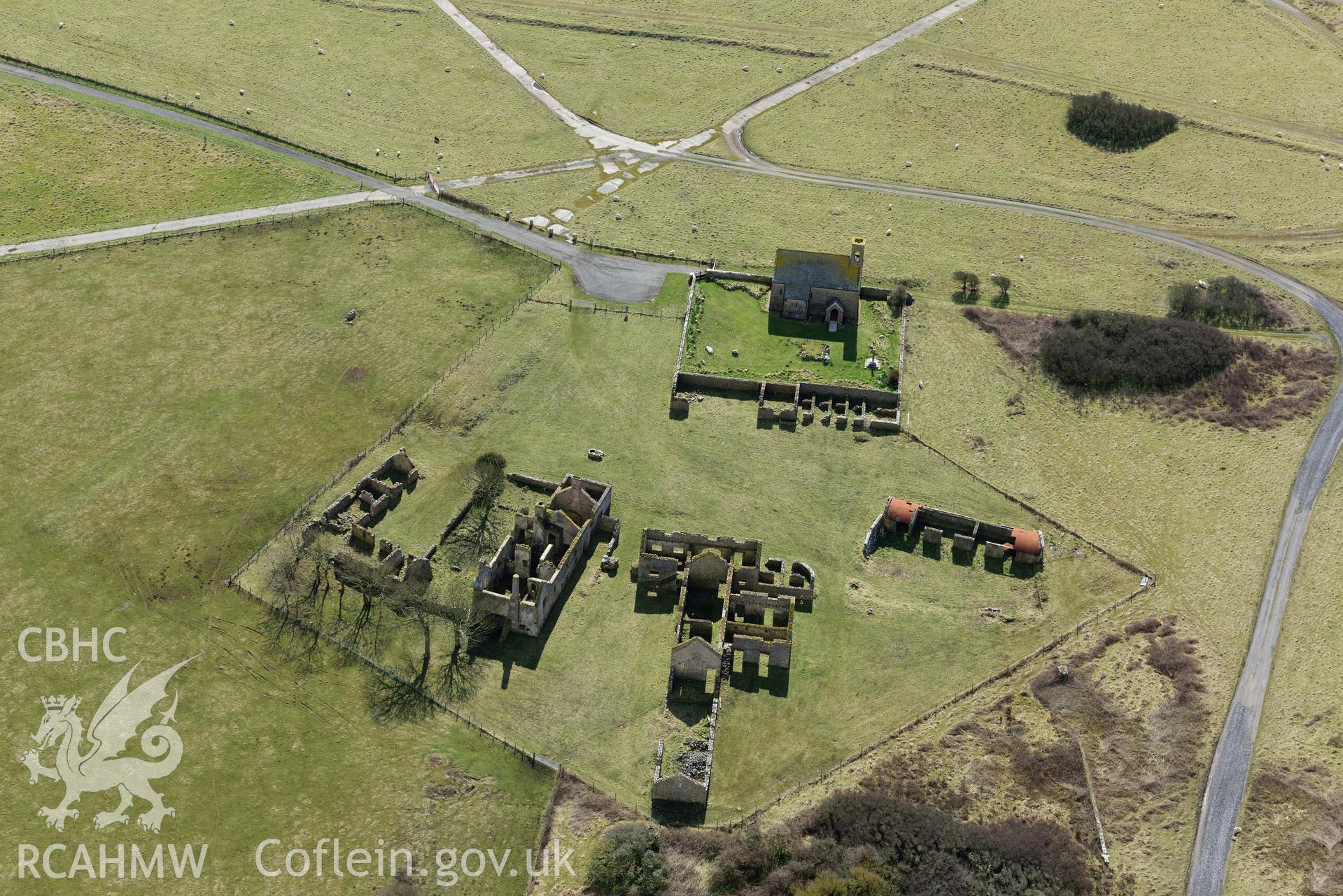 Flimston Farmhouse. Baseline aerial reconnaissance survey for the CHERISH Project. ? Crown: CHERISH PROJECT 2018. Produced with EU funds through the Ireland Wales Co-operation Programme 2014-2020. All material made freely available through the Open Government Licence.