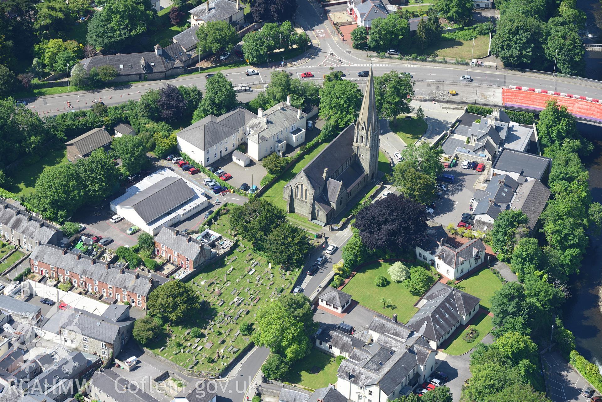 St. Mary's church, Bridgend. Oblique aerial photograph taken during the Royal Commission's programme of archaeological aerial reconnaissance by Toby Driver on 19th June 2015.