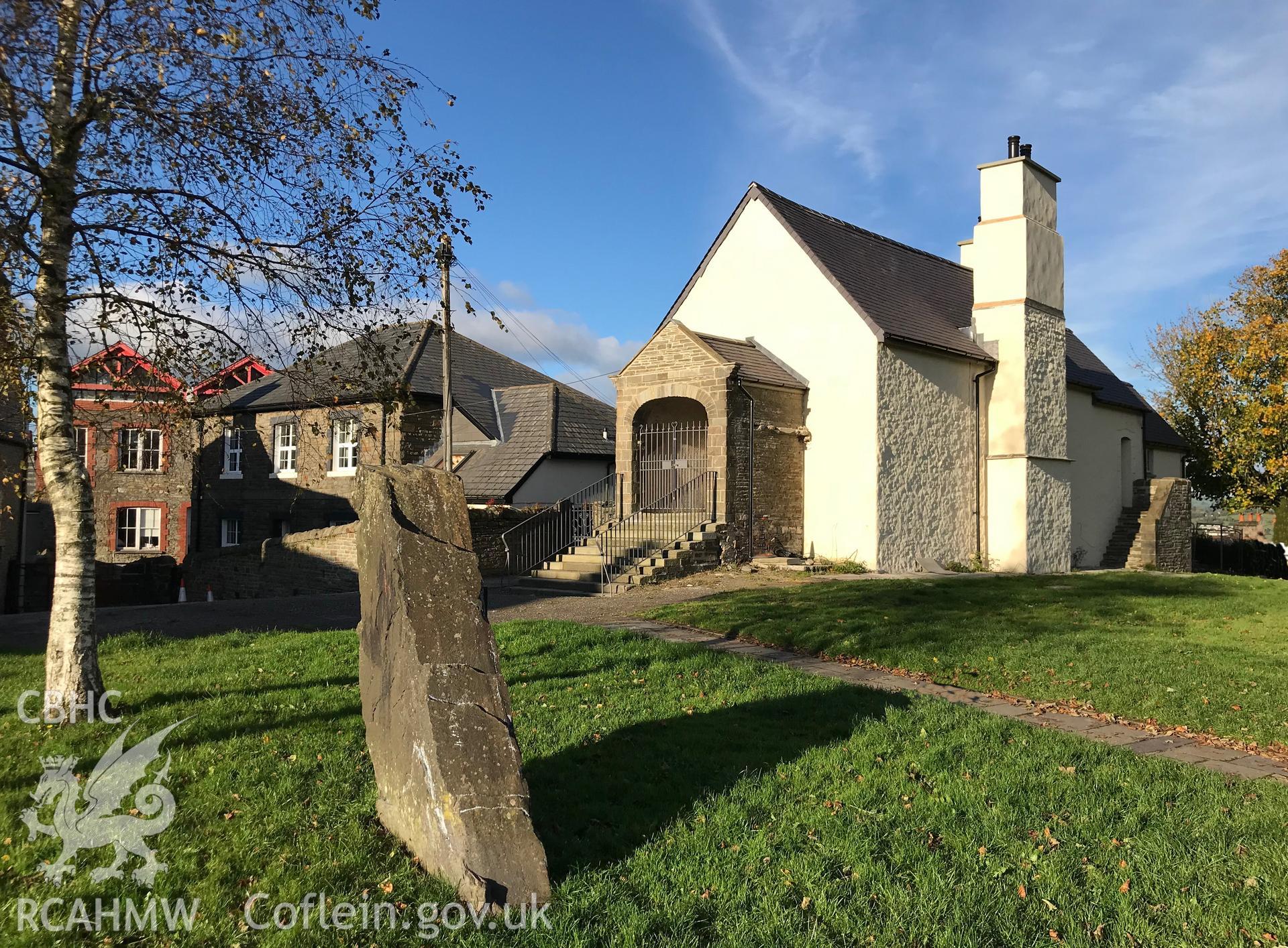 Exterior view of Llantrisant Guild Hall or Town Hall, Llantrisant, north west of Cardiff. Colour photograph taken by Paul R. Davis on 14th October 2018.