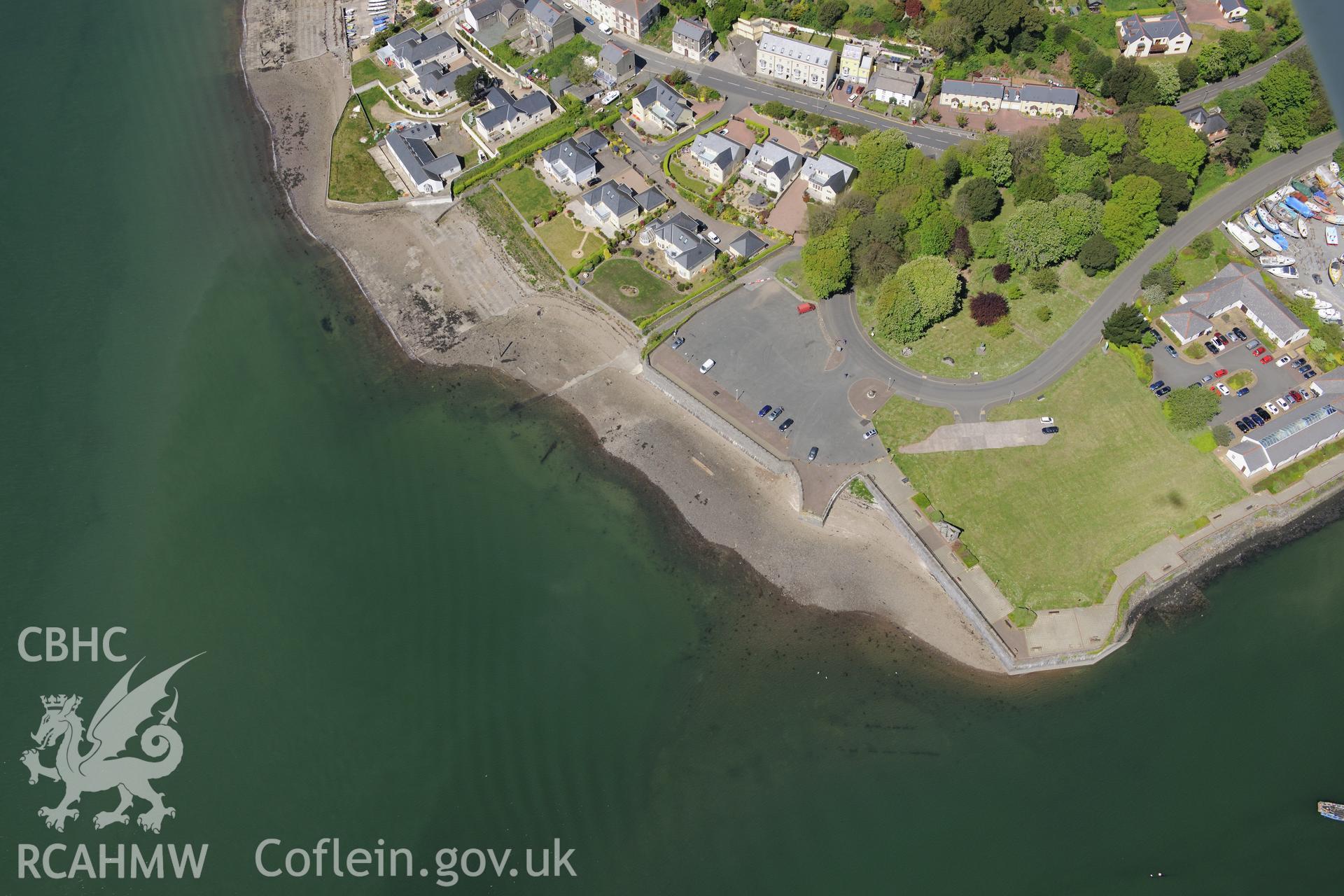 Shipyard, American War of Independence Redan and Picton Road Bath House, Neyland. Oblique aerial photograph taken during the Royal Commission's programme of archaeological aerial reconnaissance by Toby Driver on 13th May 2015.