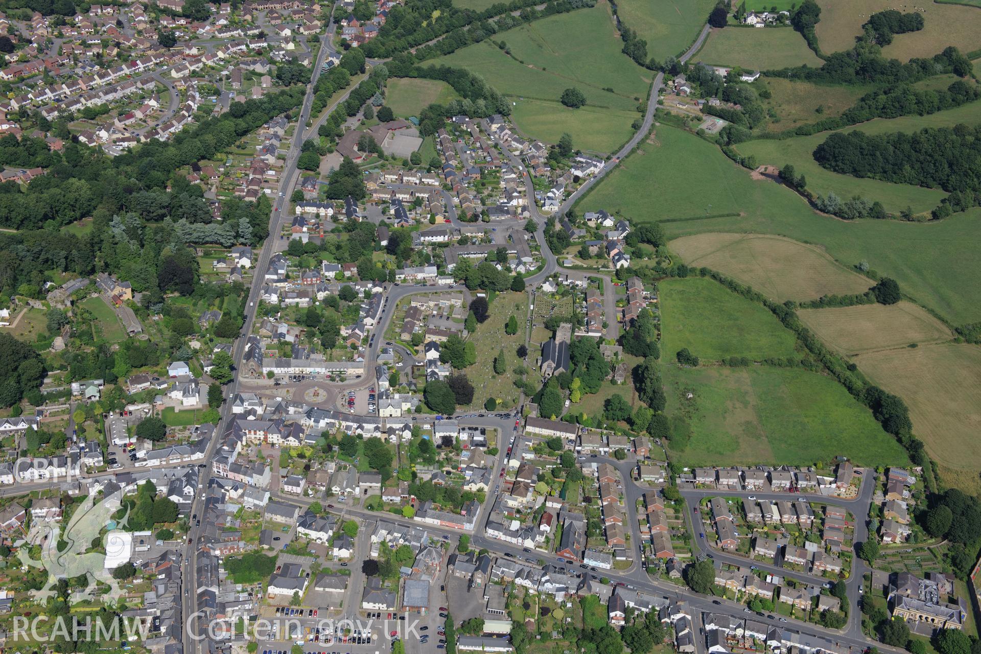 St. Mary's Church, Usk. Oblique aerial photograph taken during the Royal Commission?s programme of archaeological aerial reconnaissance by Toby Driver on 1st August 2013.