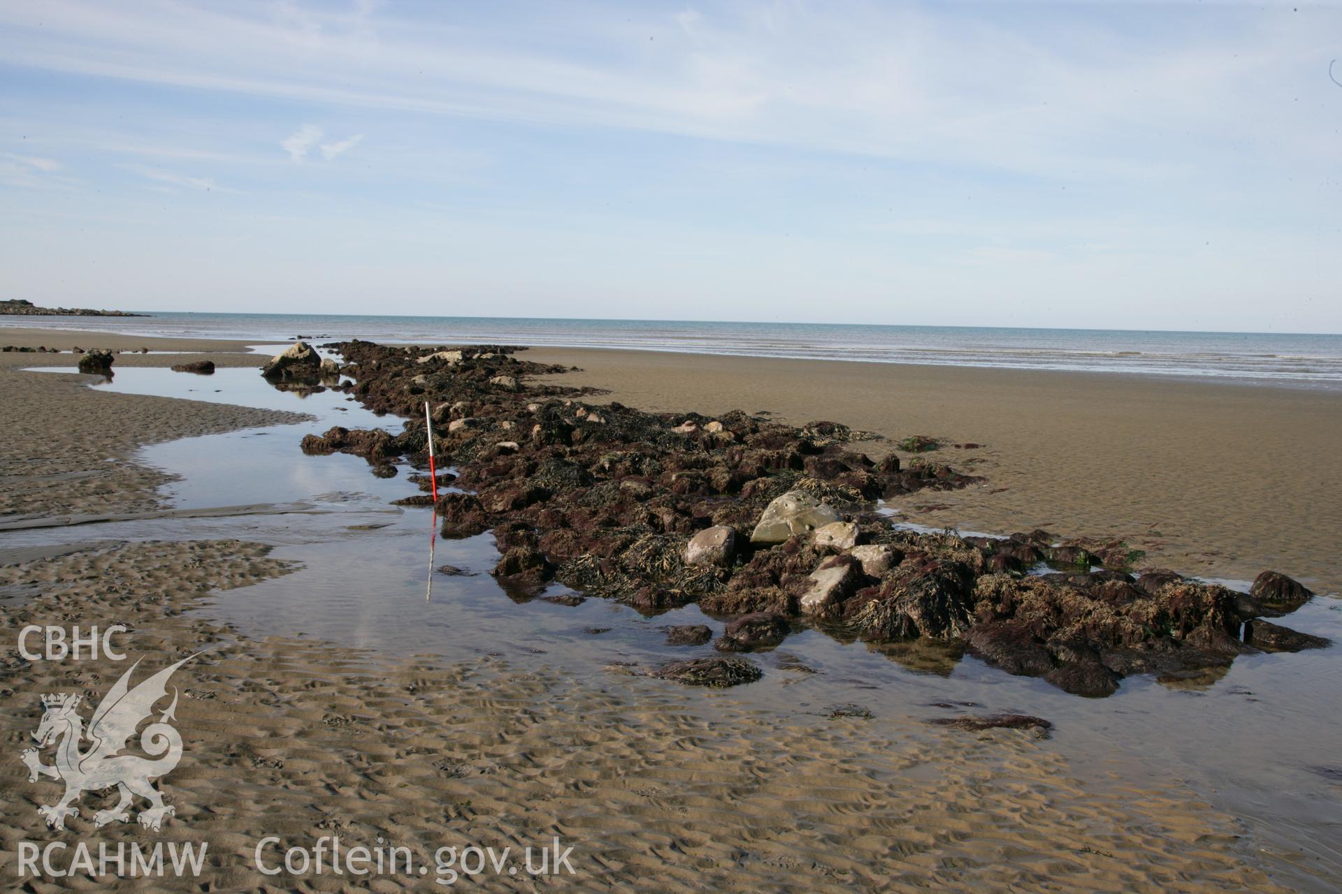 Poppit Fish Trap at low tide, photographed during filming for the TV series 'What on Earth?' with the Discovery Channel.