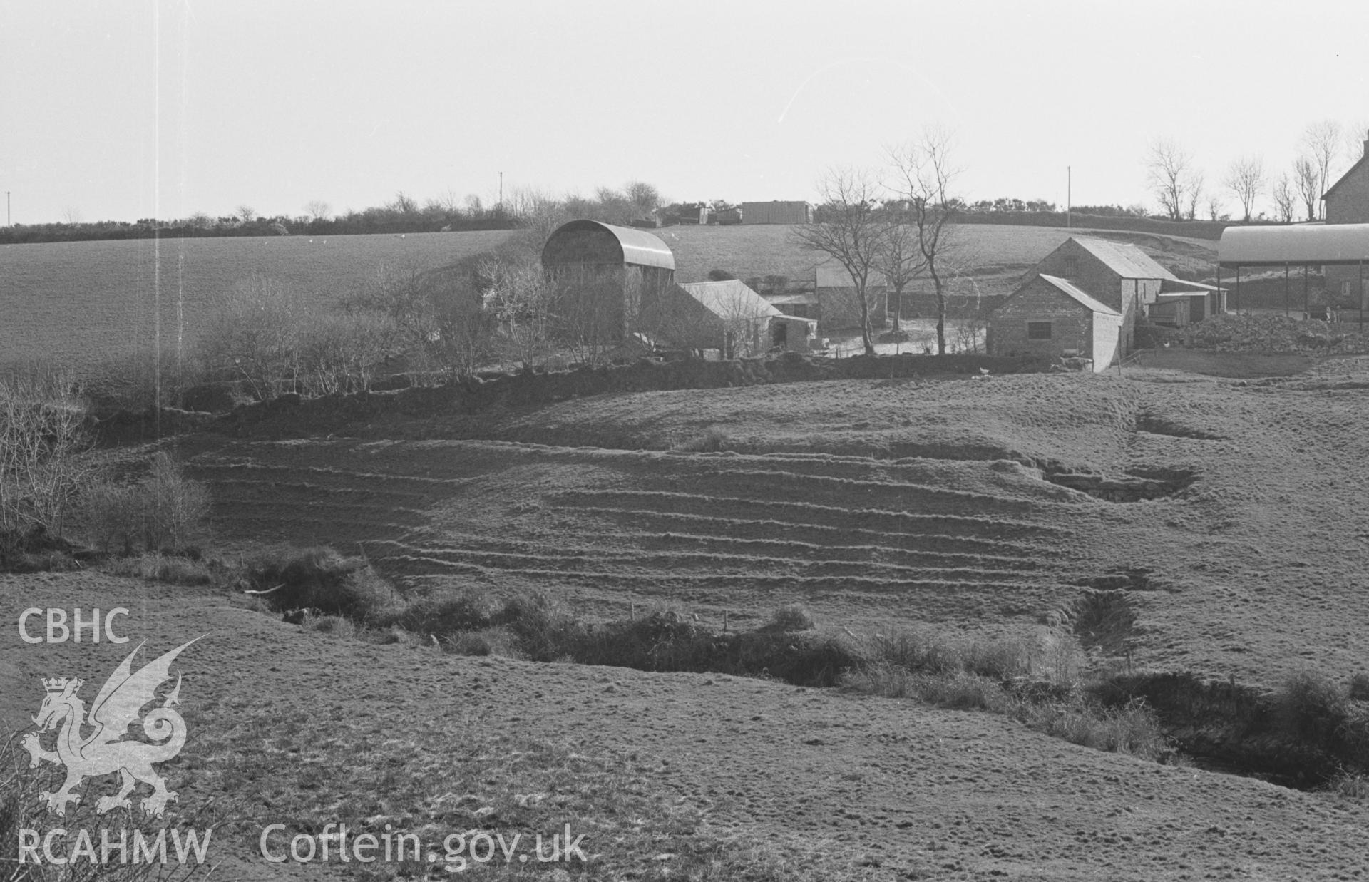 Digital copy of a black and white negative looking at Hafodiwan from across the Afon Soden. Evening. Photographed by Arthur O. Chater on 11th April 1968 looking north from Grid Reference SN 384 549 looking south west from Grid Reference SN 384 550.