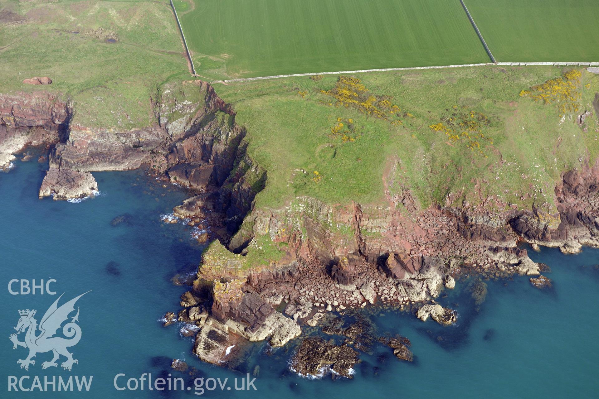 Aerial photography of Tower Point taken on 27th March 2017. Baseline aerial reconnaissance survey for the CHERISH Project. ? Crown: CHERISH PROJECT 2017. Produced with EU funds through the Ireland Wales Co-operation Programme 2014-2020. All material made freely available through the Open Government Licence.