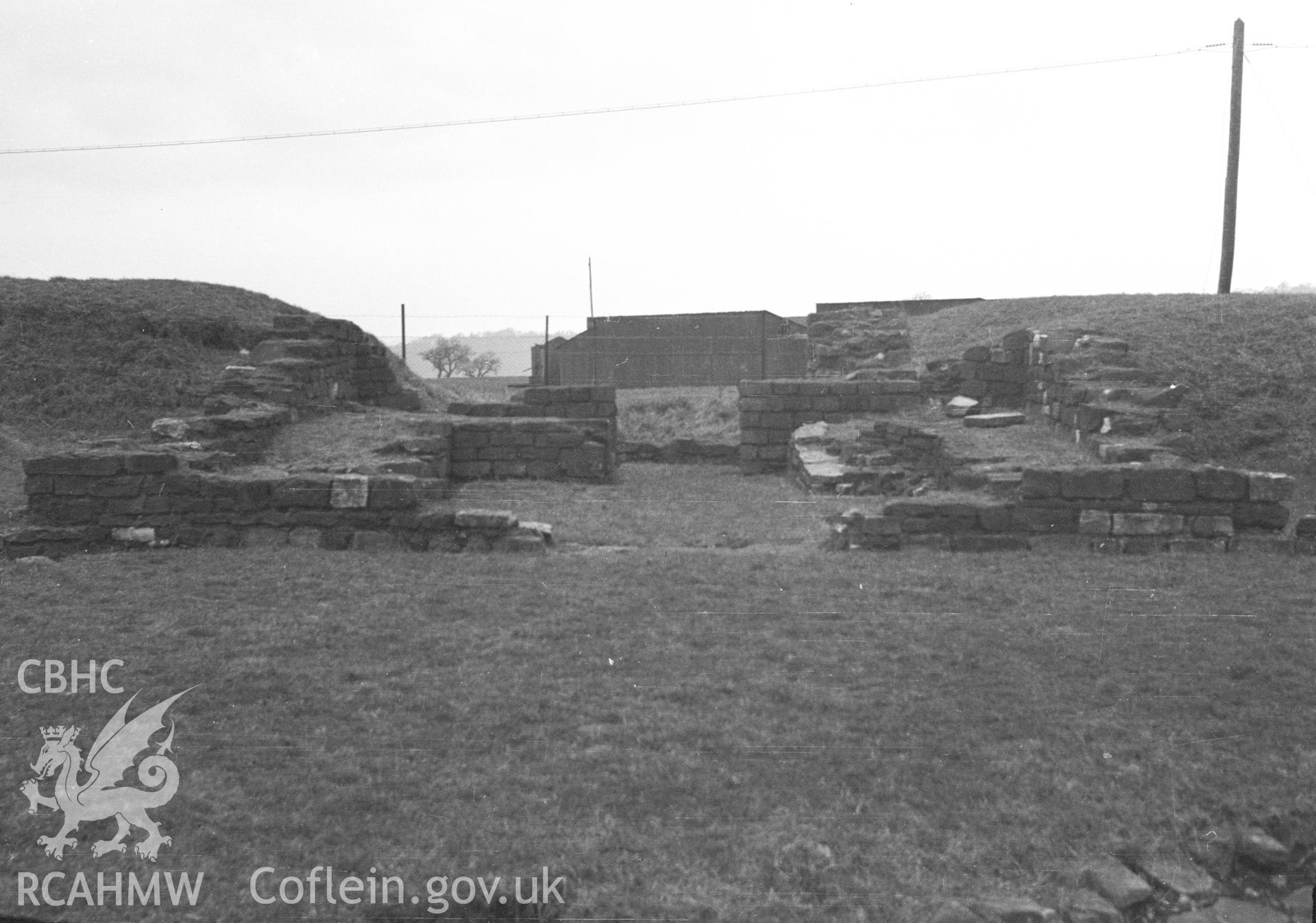 Digital copy of a nitrate negative showing a view of Caerleon legionary fortress taken by Ordnance Survey.