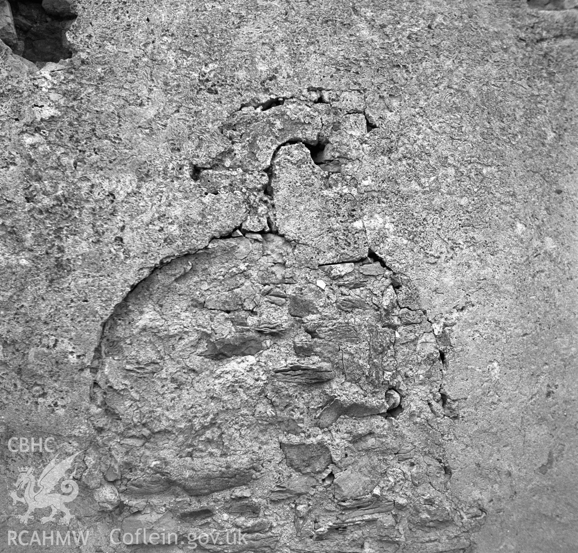 Digital copy of a black and white negative showing the Church Tower on Puffin Island.