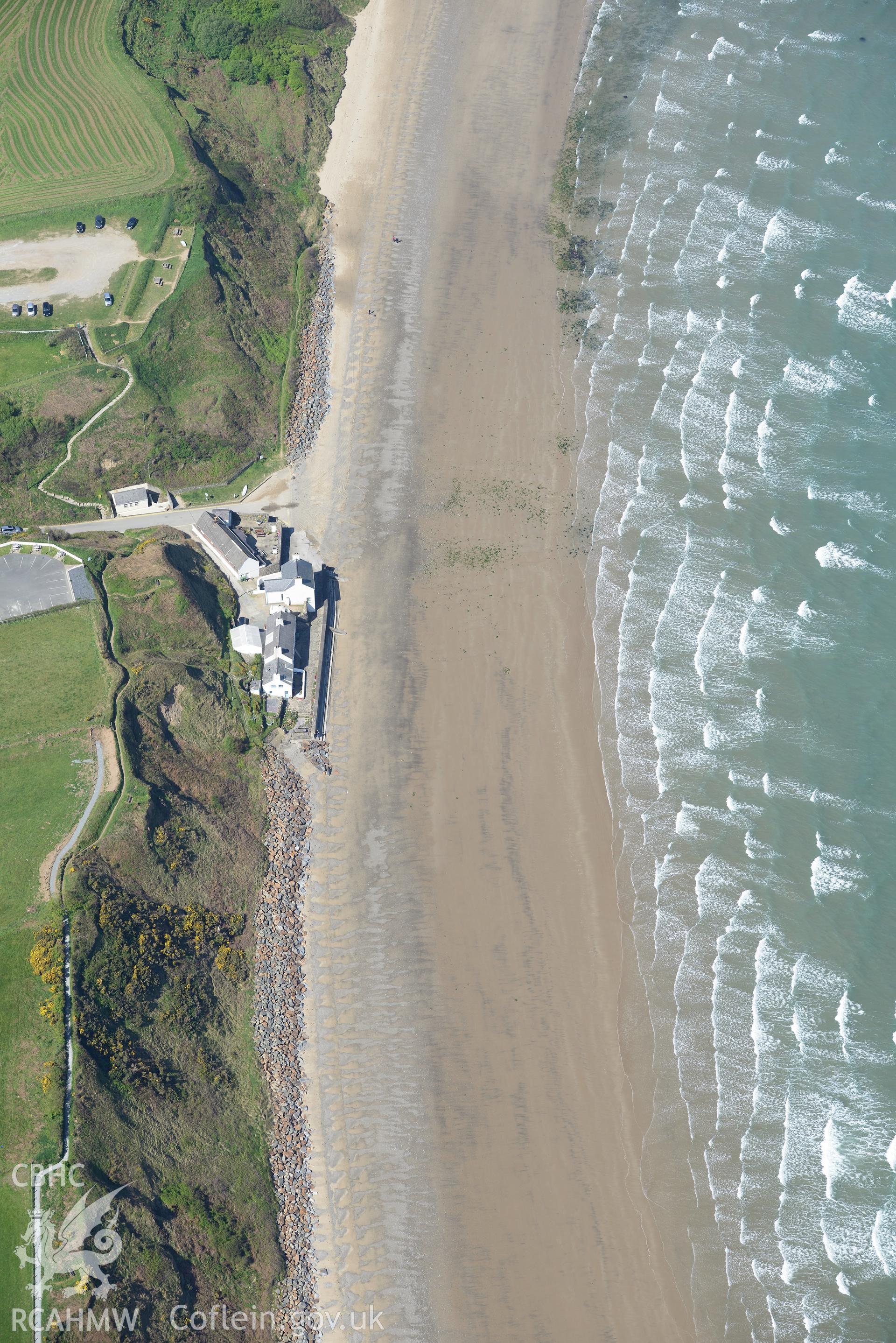 Aerial photography of Morfa Nefyn taken on 3rd May 2017.  Baseline aerial reconnaissance survey for the CHERISH Project. ? Crown: CHERISH PROJECT 2017. Produced with EU funds through the Ireland Wales Co-operation Programme 2014-2020. All material made freely available through the Open Government Licence.